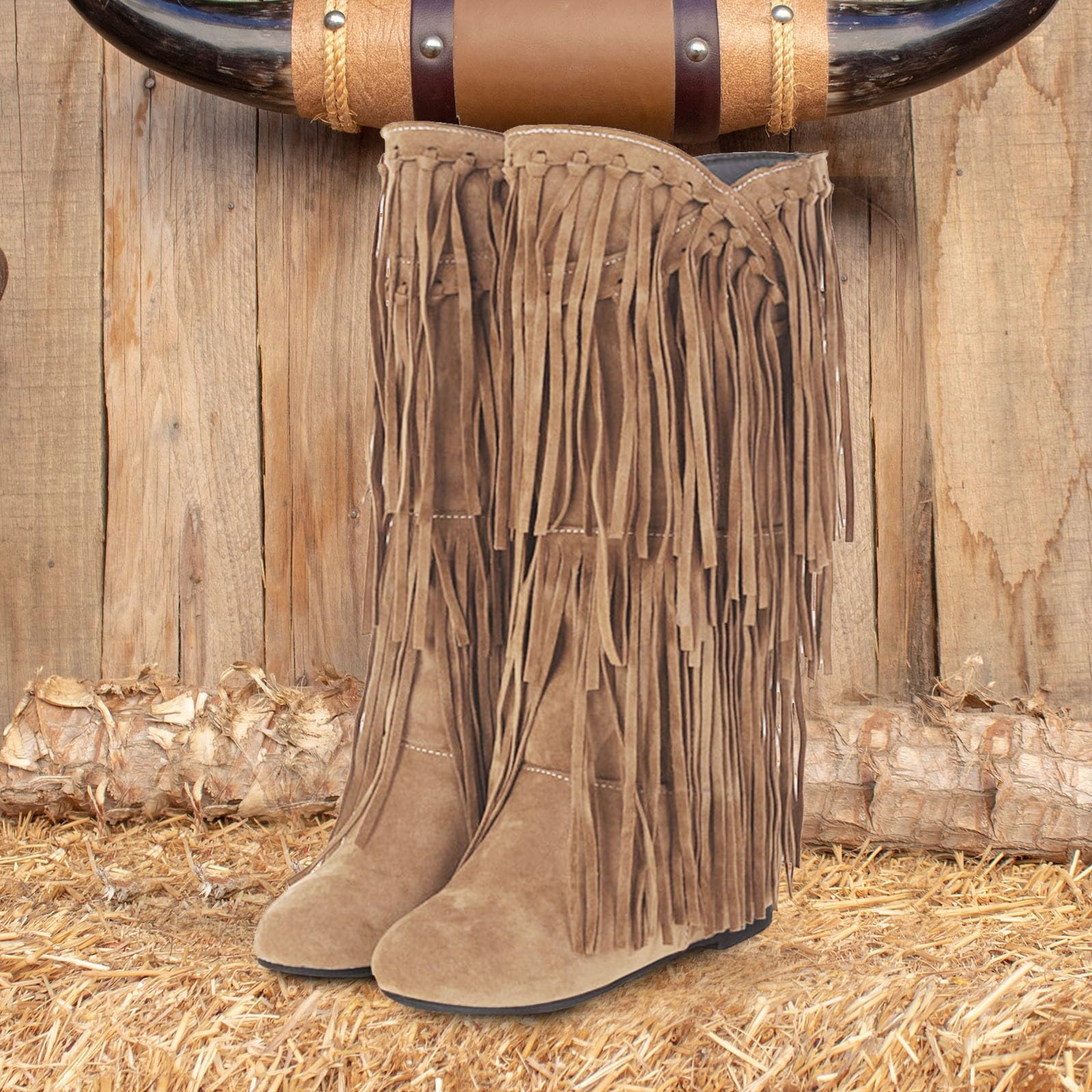 Damen Stiefel Winter Fransen Halbstiefel Weite H Wildleder Westernstiefel