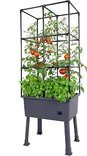 Frame It All Hydroponic Tower with Trellis Frame and Greenhouse Cover, Vertical Garden Planter for Vegetables and Flowers, Self-Watering Garden Tower with 4.35-Gallon Water Storage, 15.75 x 23.5 x 57
