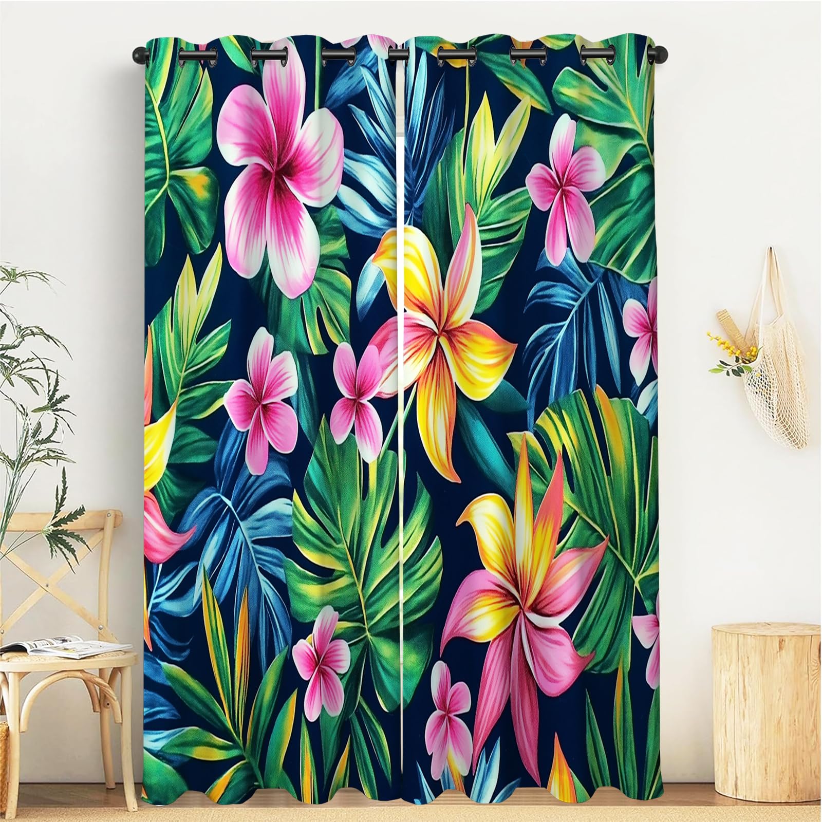 Rideaux thermiques occultants vert Monstera bloquant la lumière pour la chambre