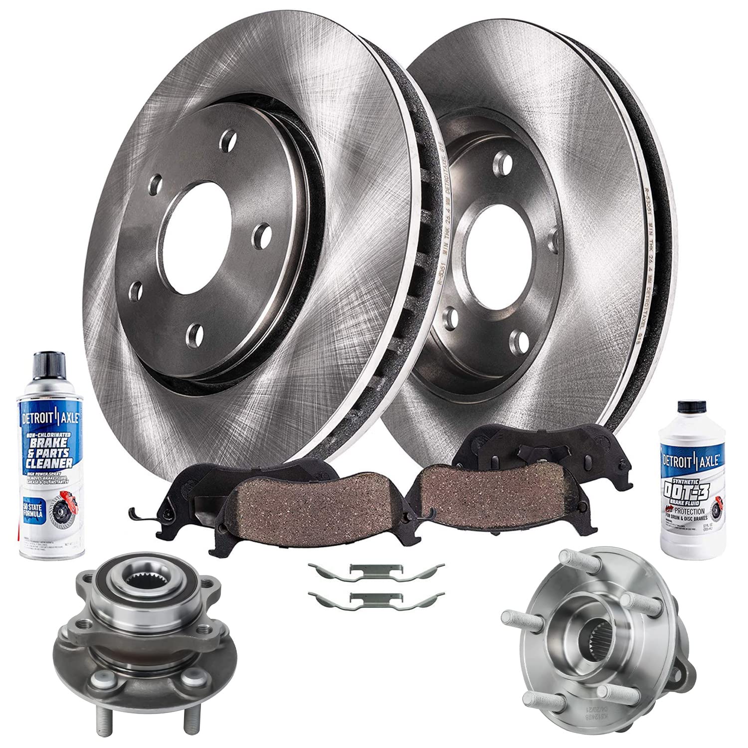 Detroit Axle - 12.44" (316mm) Front Disc Brake Rotors Pads + Wheel Hub