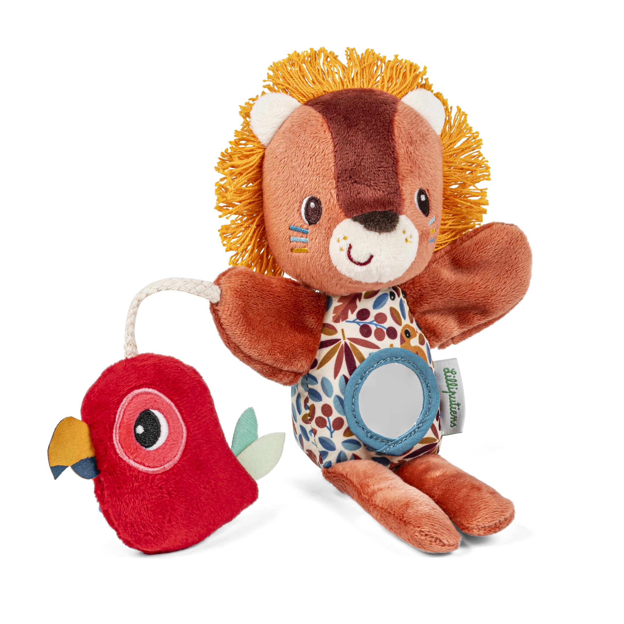 Lilliputiens - Marionetta da dito in tessuto - Jack il leone - Giocattolo sensoriale per bambini piccoli - Giocattolo educativo per stimolare la vista e l'udito del bambino - Dai 6 mesi - 83598