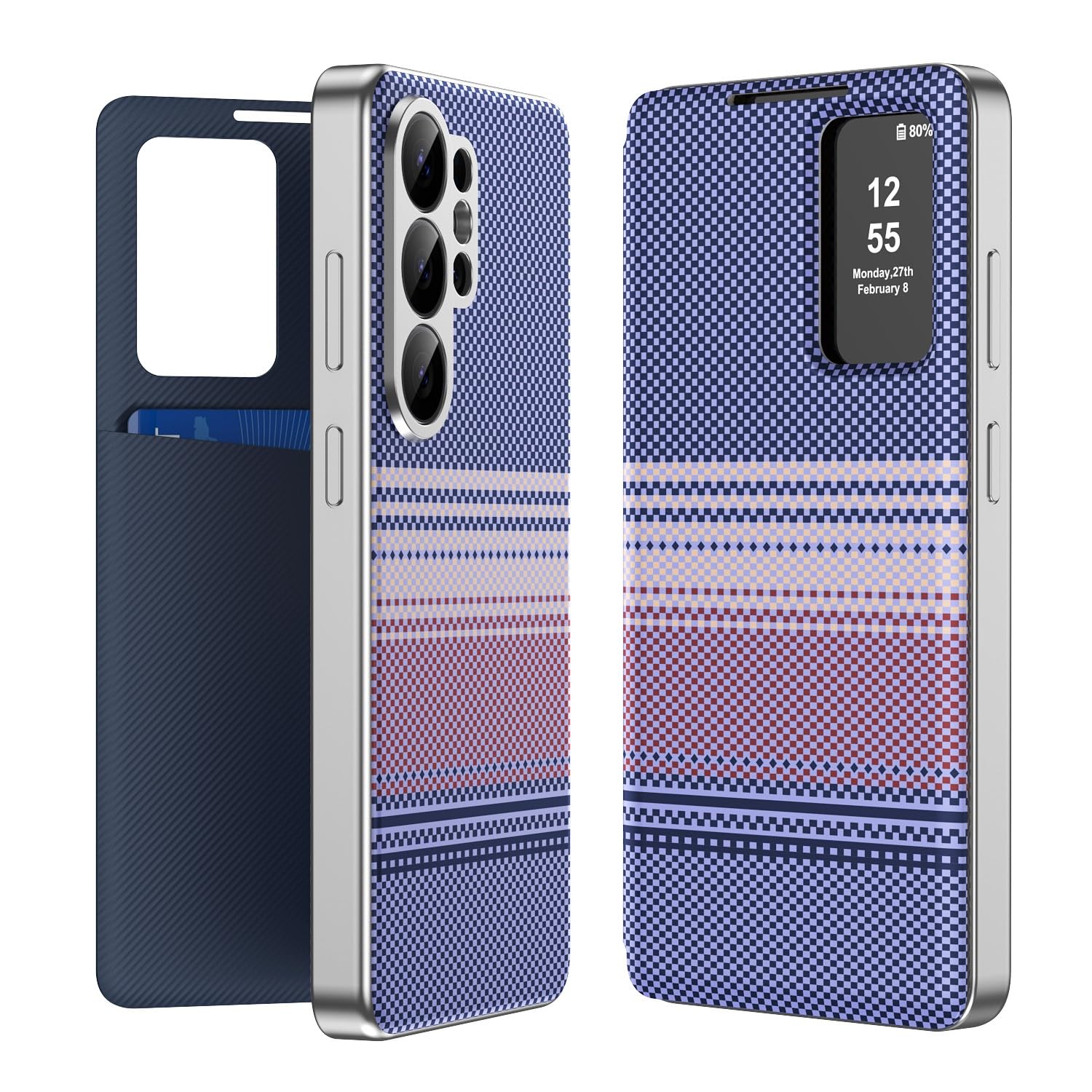 Coque Samsung S25 Plus silicone violet texture cuir carbone antichoc avec béquille - 7