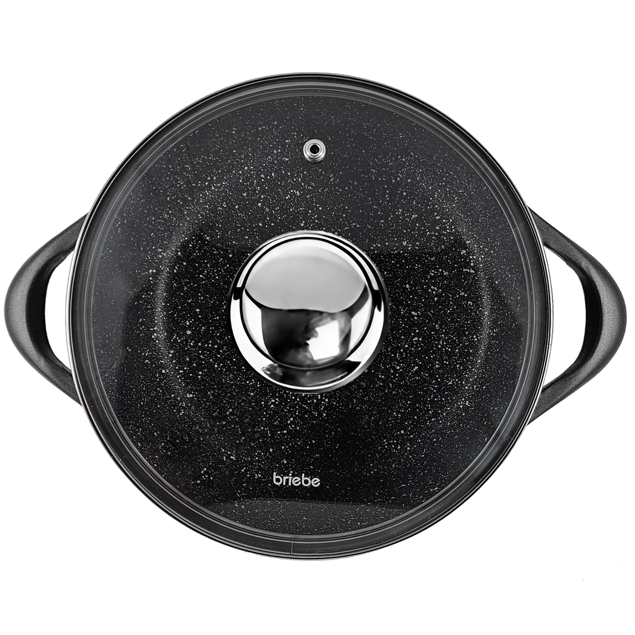 briebe Set Pentole Induzione Batteria 8 Pezzi, 4 Casseruola, Alluminio Pressofuso, Antiaderente senza PFOA, Coperchi in Vetro, Guanti in Silicone, Vetroceramica, Gas, Forno, MGK-12