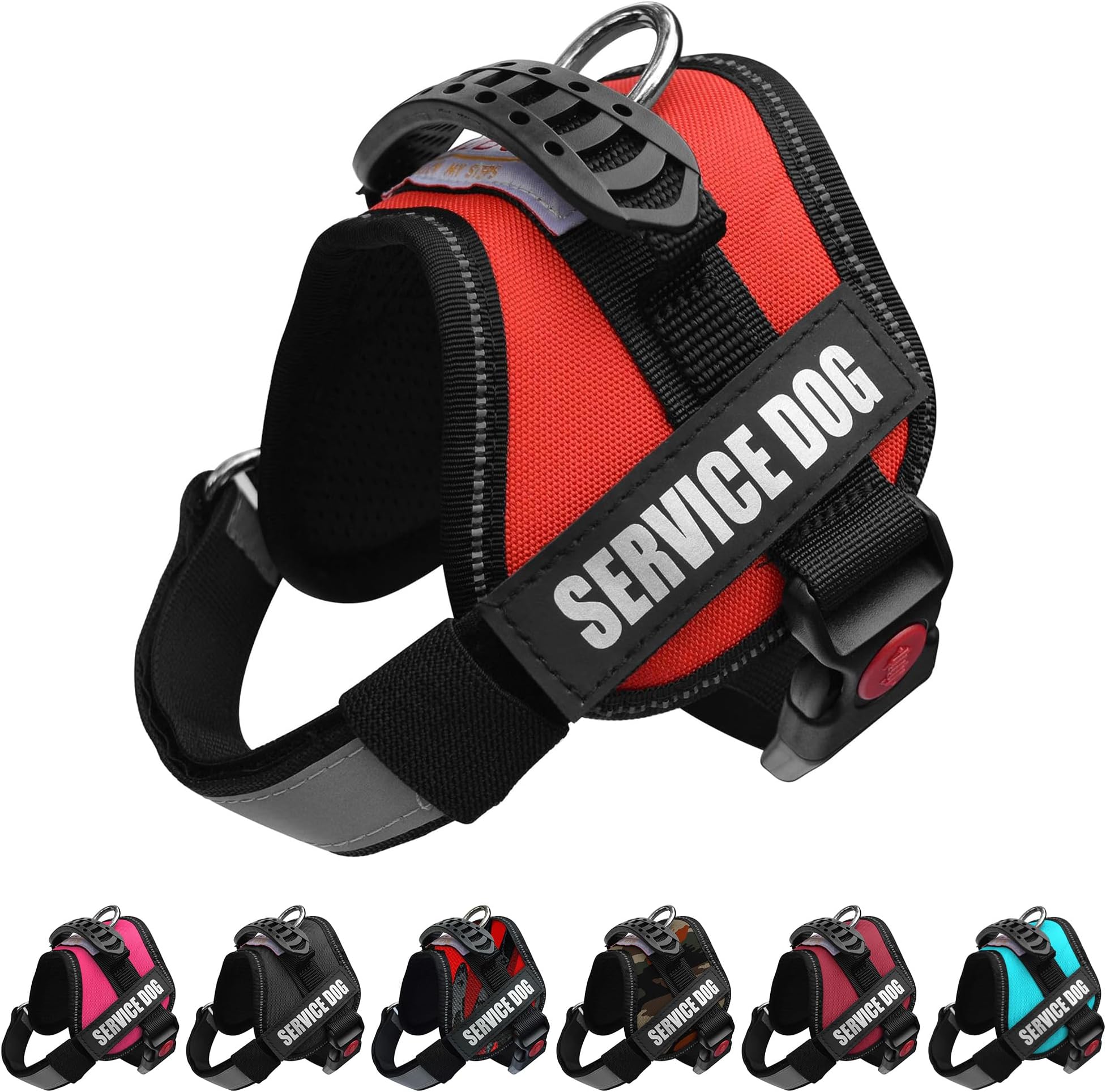 ALBCORP Service Dog Vest Harness – Reflective, No-Pull Harness with Handle & Comfy Mesh Padding – Sizes XXS-XL for Puppies, Small & Large Dogs – 2 Removable Service Patches Included (Small, Red)