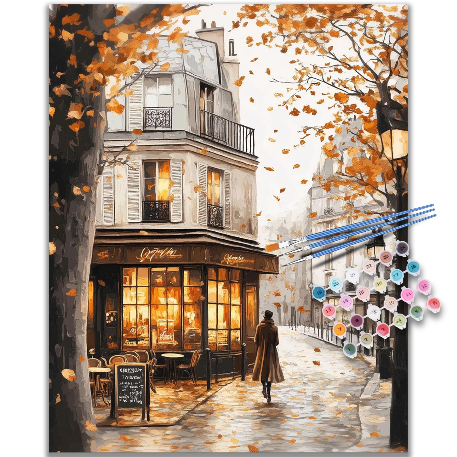 Kalonyth Op-Uk03 Autumn Paint By Numbers For Adults, Fall Street Adult Paint By Numbers Canvas Kits, Frameless, Diy Acrylic Oil Painting For Stress Relief Home Wall Decor Gift 16X20 Inch
