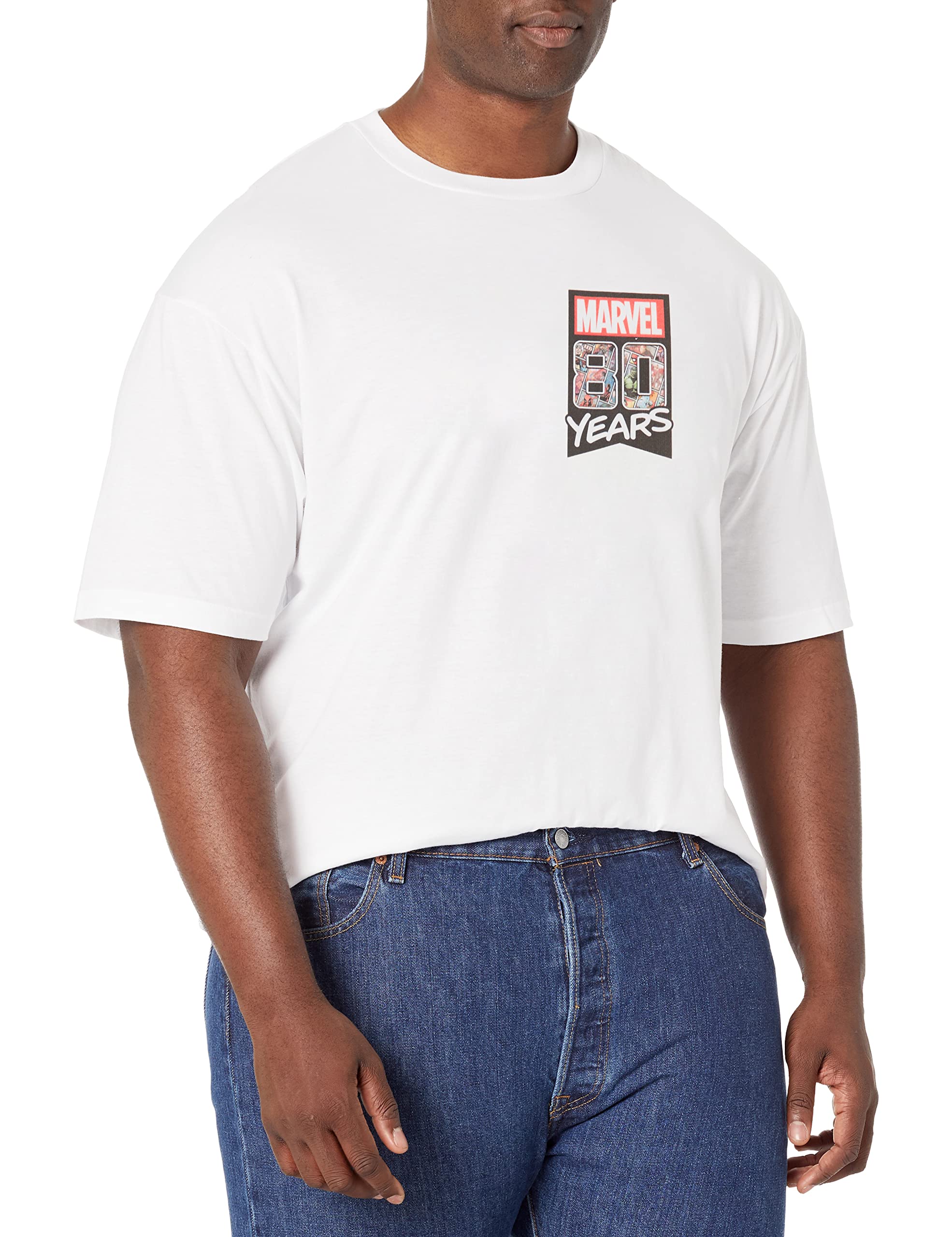Marvel 80 cm Camiseta, Blanco, XXL Grande Alto para Hombre