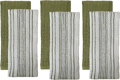 Miniatura 10 de Petal Cliff Juego de 6 toallas de cocina de algodón de alta calidad, 3 rayas verticales y 3 toallas de cocina sólidas de 425 GSM, suaves y altamente