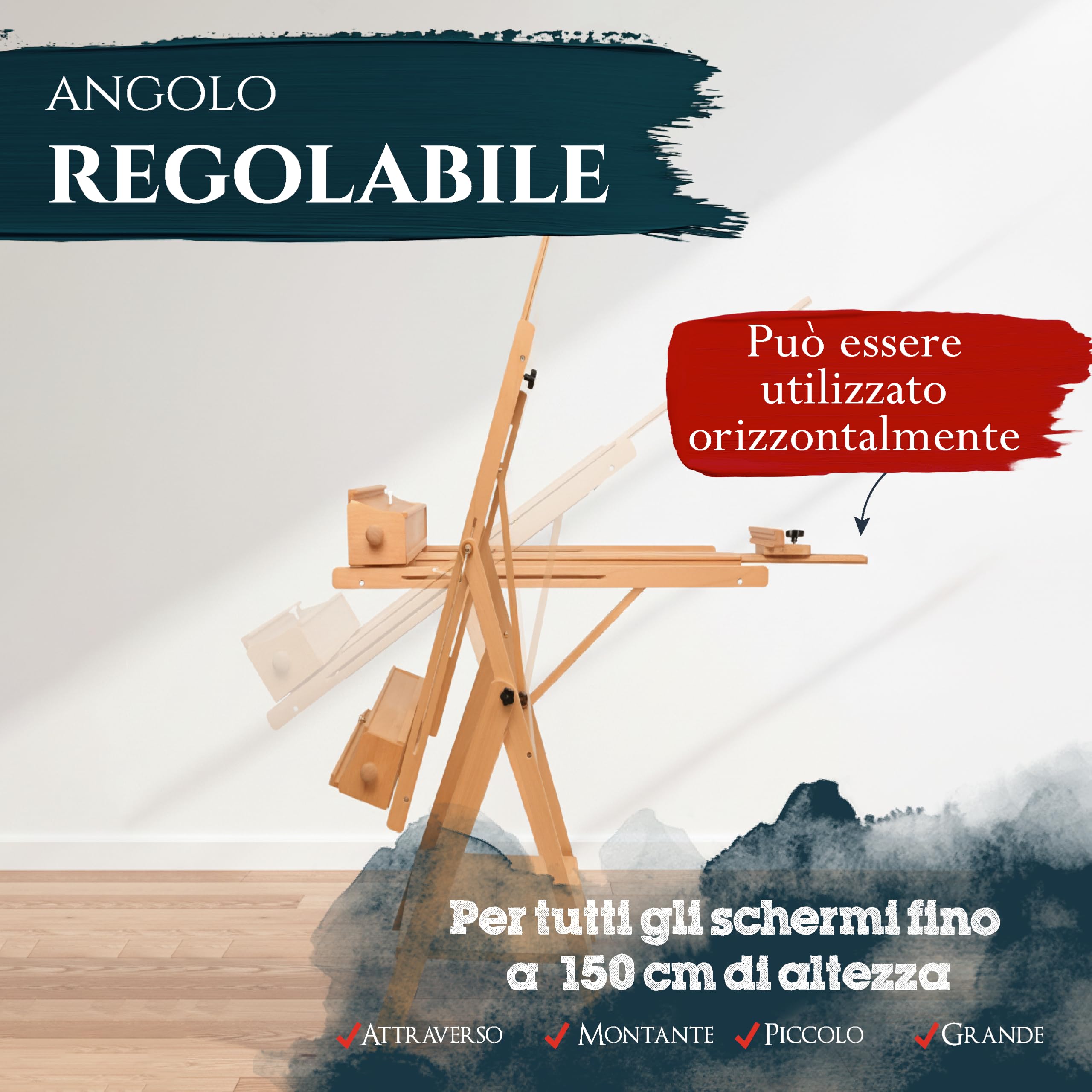 Artina Cavalletto per Pittura Professionale Napoli - cavalletto da Campagna e da Studio per dipingere o disegnare - Legno massello di faggio - Stabile e Robusto - per artisti o amatori