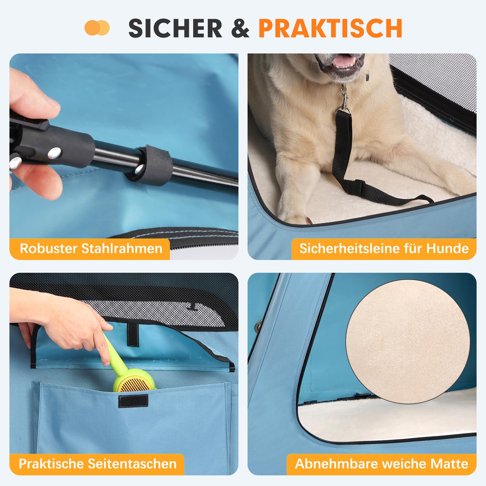 Snagle Paw Große Hundetransportbox für Autoreisen,Zusammenklappbare Transportbox mit Metallrahmen & 3-Maschigen Türen,Hundebox für Kofferraum/Rücksitz,Stabil Kennelbox mit Großer Aufbewahrungstasche