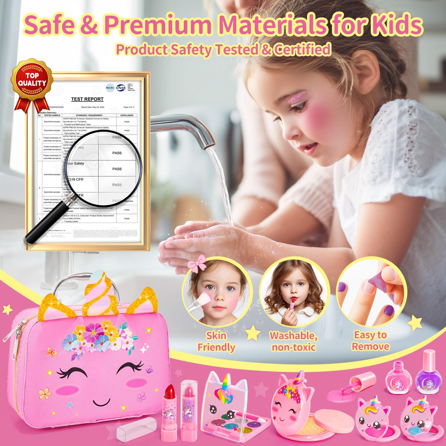 Hohosunlar Juguetes de Maquillaje para Niñas, Set Cosméticos Lavable y No Tóxico, Juegos de Salón Manicura, Kit Pintauñas, Regalo de Princesa Cumpleaños Navidad para Niña 3 4 5 6 7-12 Años