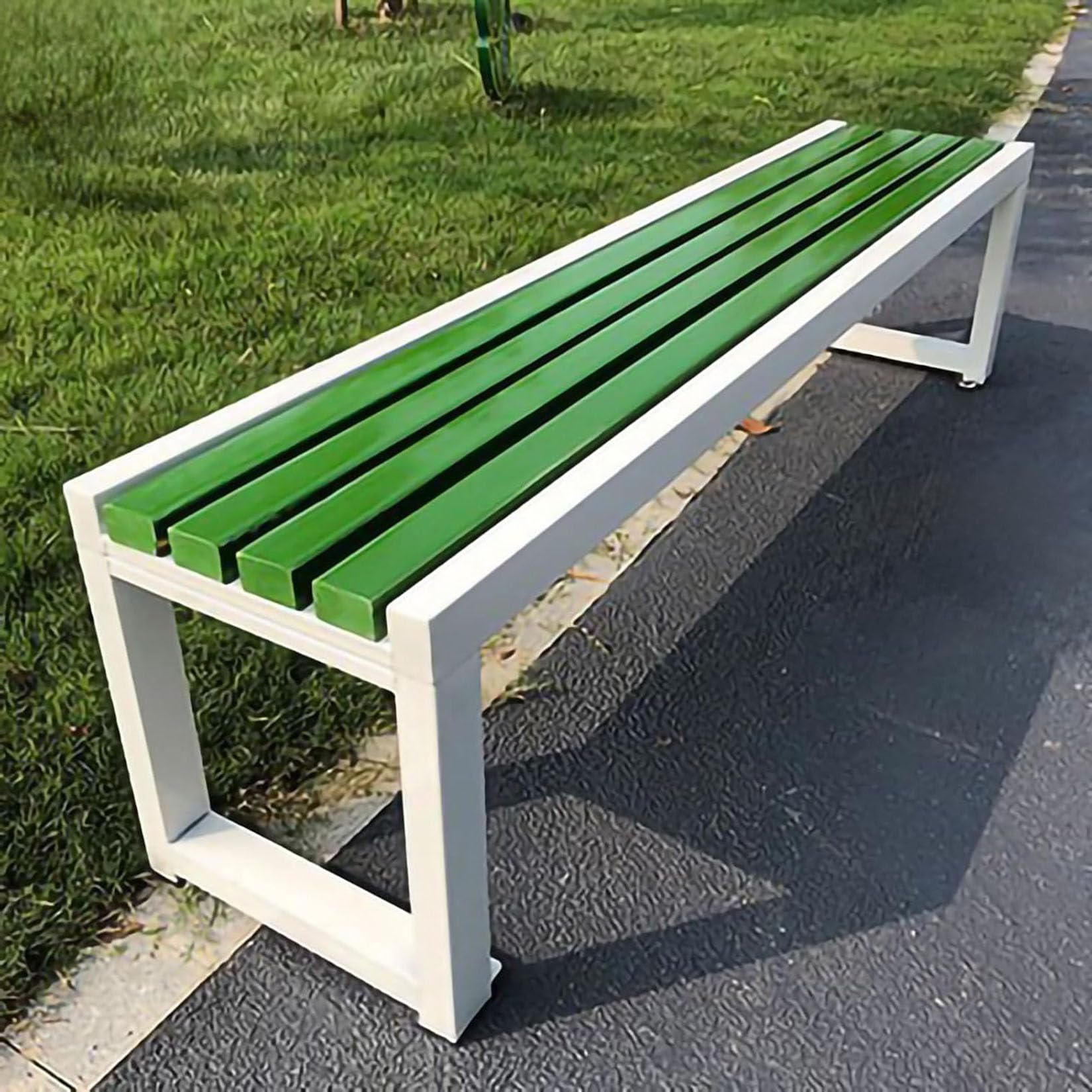 Hssnbkg Outdoor Garden Bench Metal Park Benches, 2-3 Person Seat Loveseat Chairs Patio Chair,for Yard Porch Lawn Balcony Backyard Seat Furnitu(100×40×45cm-White+Green)