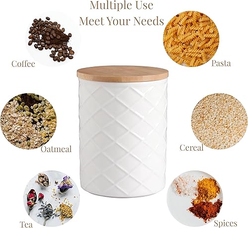 Miniatura 2 de Sweejar Juego de recipientes de cerámica para encimera de cocina, tarro de almacenamiento de alimentos con tapa de bambú, recipiente apilable para