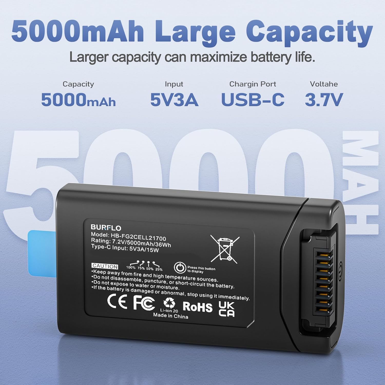 Burflo 7.2V 5000mAh Rechargeable Battery for JBL PartyBox Club 120,Replacement Battey for 200 Battery - Image 2