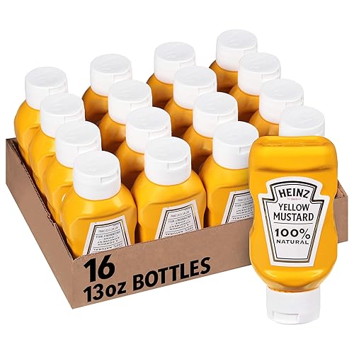 Heinz Mostaza amarilla 100% natural (Forever Full, invertida, sin sello para pelar, estuche de 16 quilates, botellas de 13 onzas)