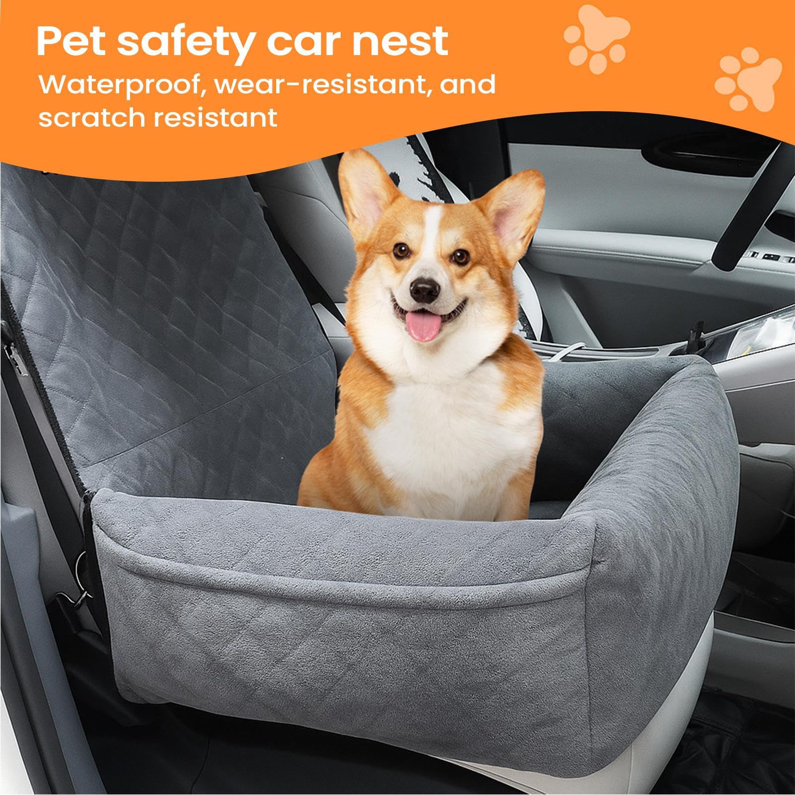 Seggiolino auto per cani, comodo sedile con 2 tasche laterali, cuscino di | sicurezza per cuccioli, per auto, camper, SUV, camion, viaggi anteriori e posteriori per pendolari all'aperto