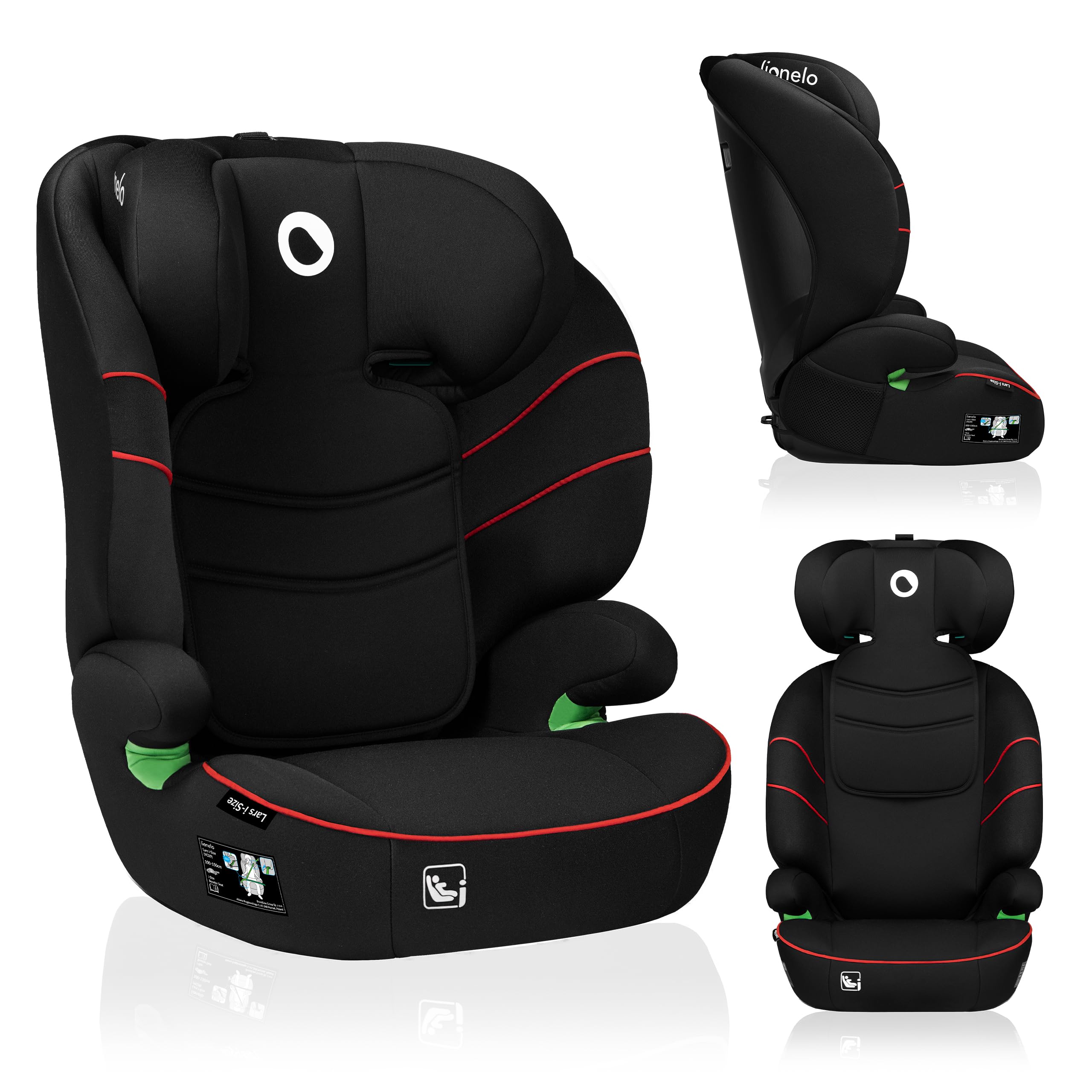 LIONELO LARS i-Size Silla de coche para bebés 100-150 cm Grupo 2 3, Protección lateral 10 grados de ajuste del reposacabezas Reposabrazos cómodos Respaldo extraíble Construcción ImpactGuard