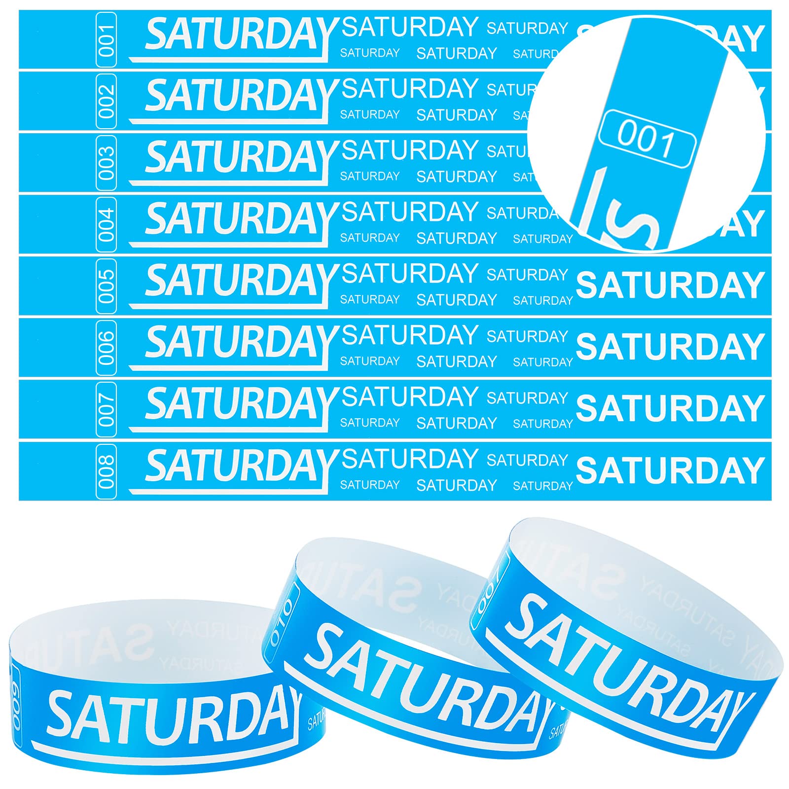 Henoyso 600 Pcs Saturday Paper Wristbands Event Admission Paper Bracelets Numbered Waterproof Party Armbands for Events Day of The Week(Blue)
