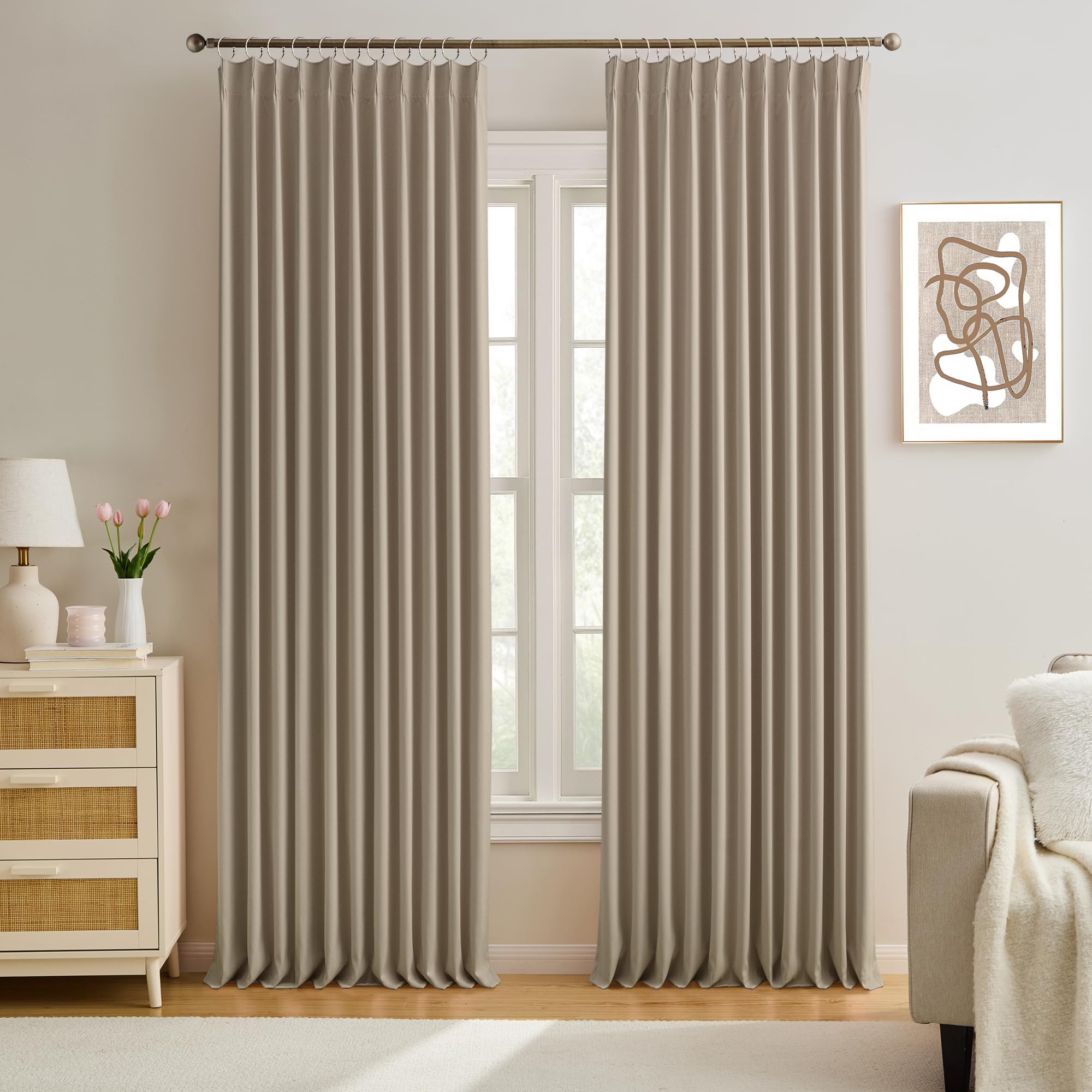 Photo 1 of KEQIAOSUOCAI Pleated Blackout Curtain Drapes (Khaki)