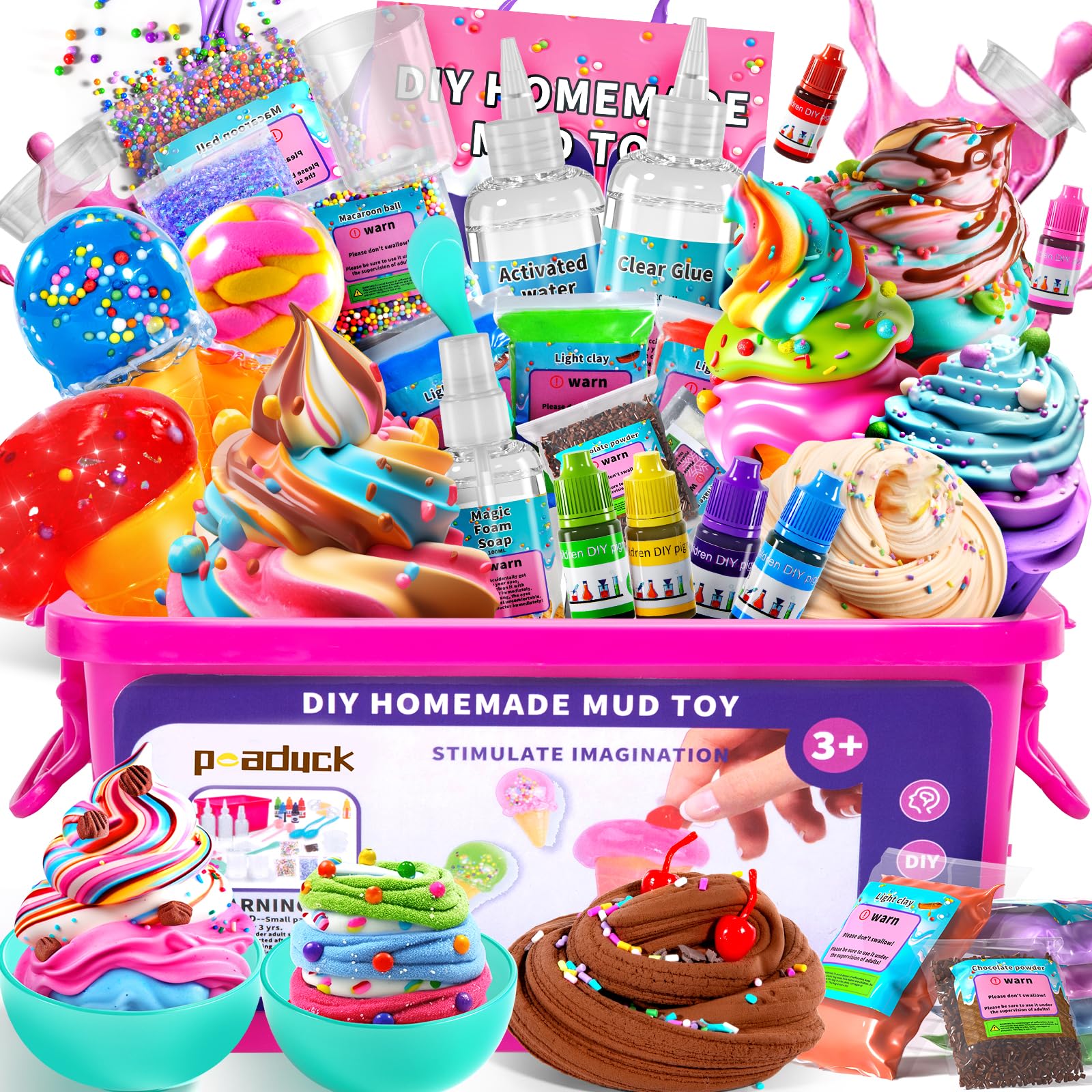 PEADUCK Making Kit Ice Cream for Girls, DIY Arts and Crafts Supplies, Molding Clay with Sculpting Tools, Stuffers for Kids Boys Girls 4 5 6 7 8 9 10 11 12 Years Old, Fun Birthday Gifts for Girls 8-12