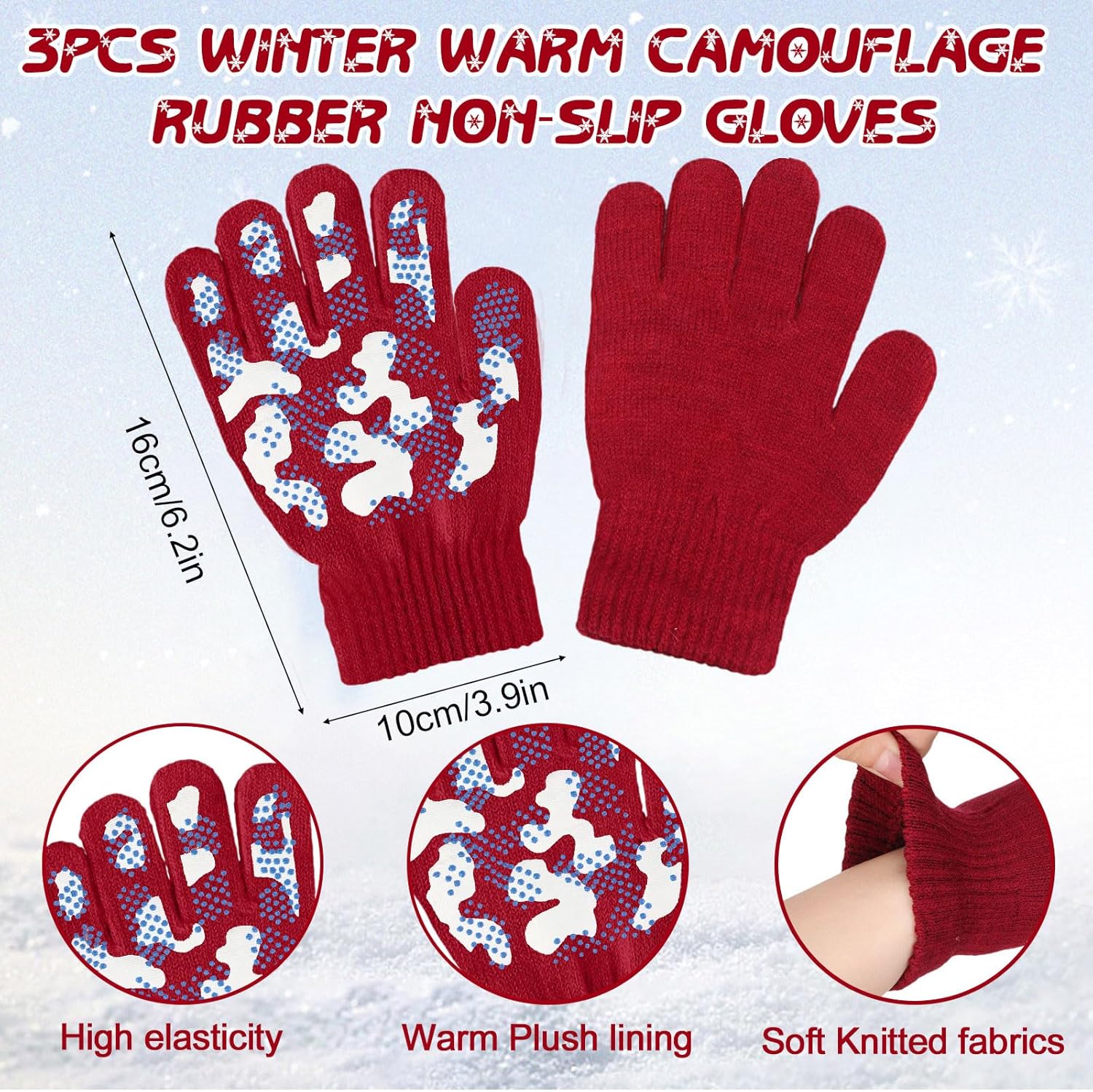 JaGely 9 Pcs Kids Hat Gloves Scarf Winter Set Fleece Knit Lined Warm Beanie Thermal Neck Warmer Mittens for 5-10 Boys Girls - Image 3