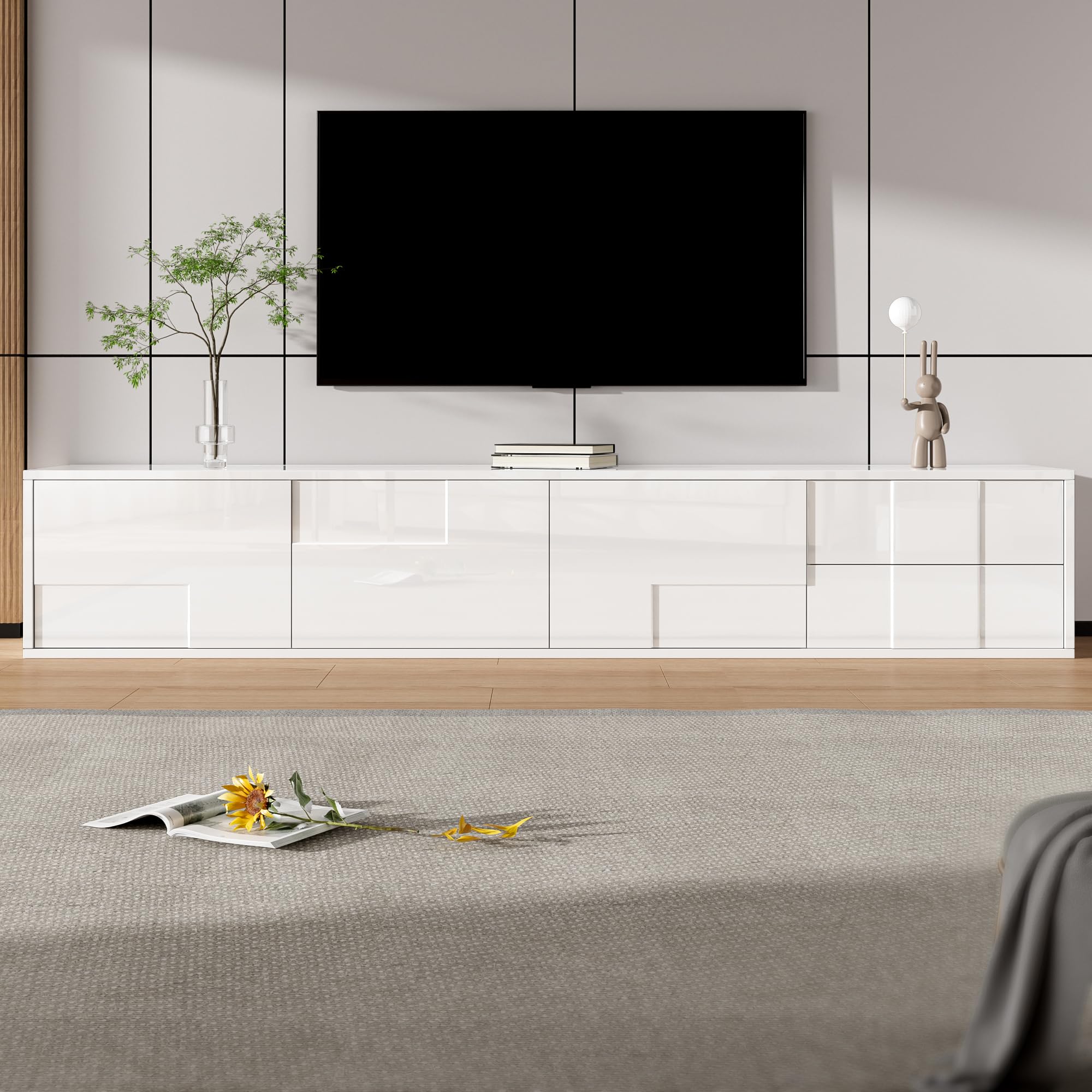 Merax High Gloss TV Unit 167cm with with 3 Doors & 2 Drawers White — image 1