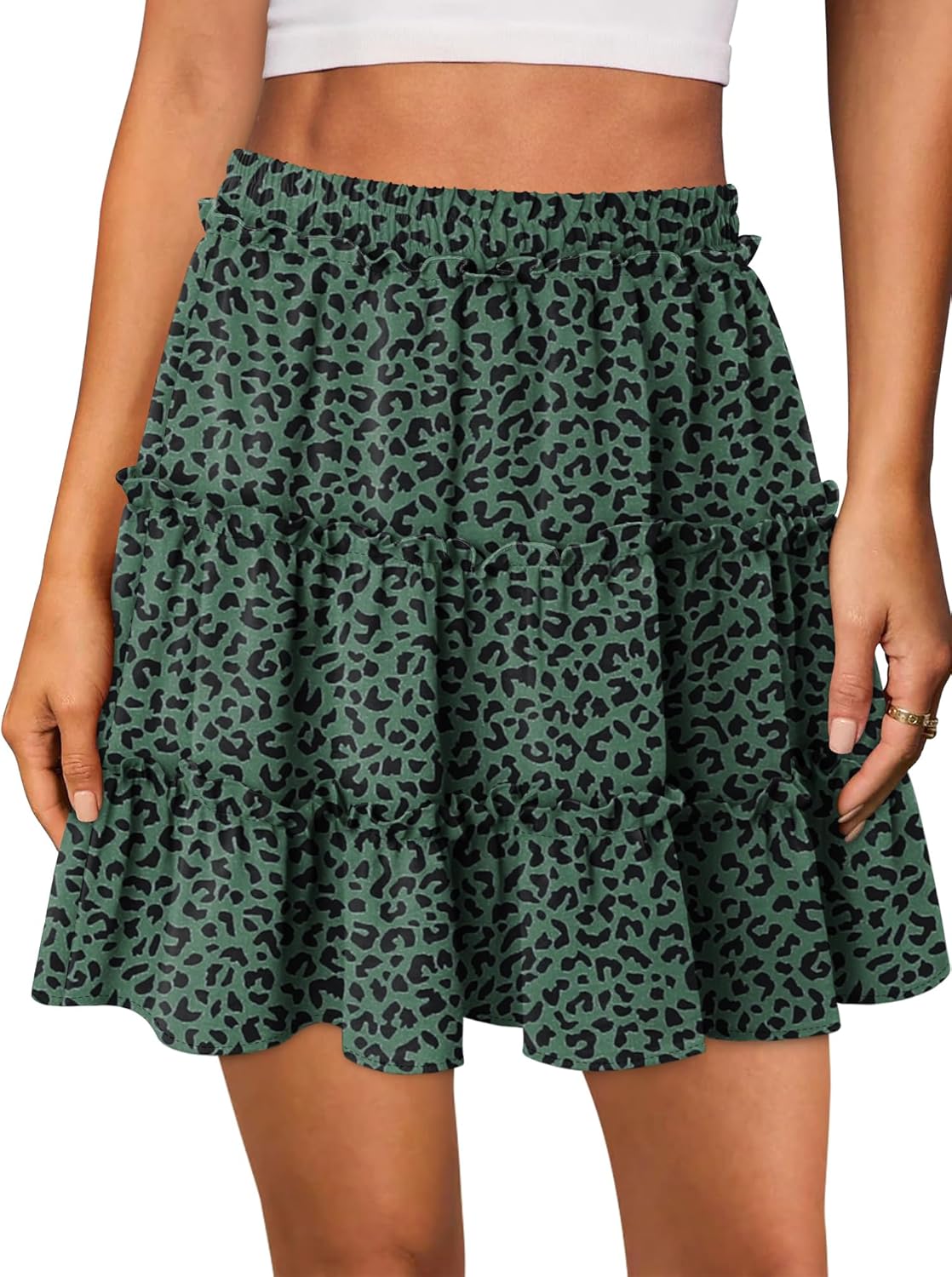 onlypuff Women's Boho Mini Skorts Flowy Butterfly Short Elastic High Waist Ruffle Tiered Skirts Summer Lounge Shorts - Image 4