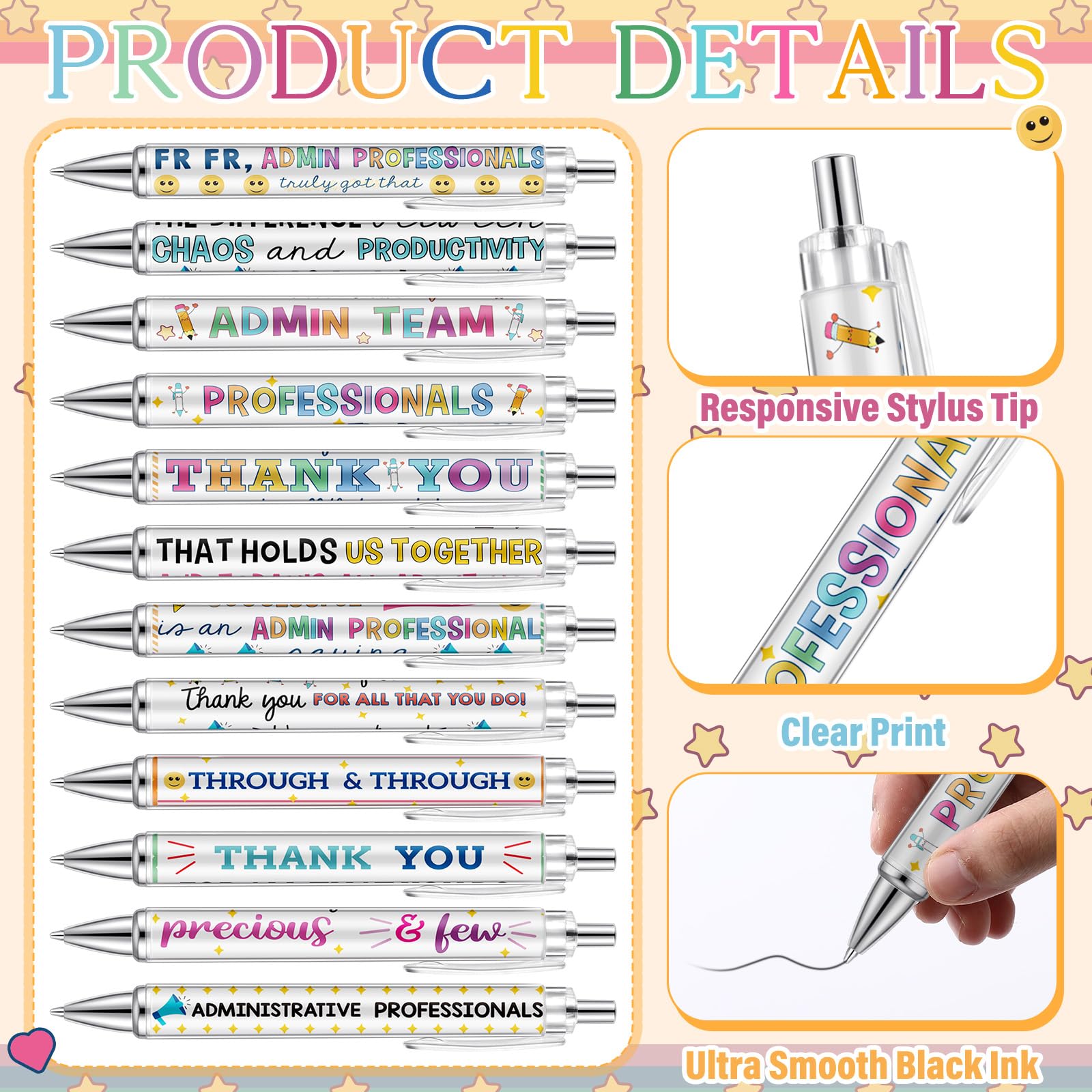 Motipuns 12 Pcs Administrative Professional Day Pens Admins Assistant Appreciation Gifts Administrative Party Favors Secretaries Thank You Gift for Women Employees Coworker Office Holiday Supplies