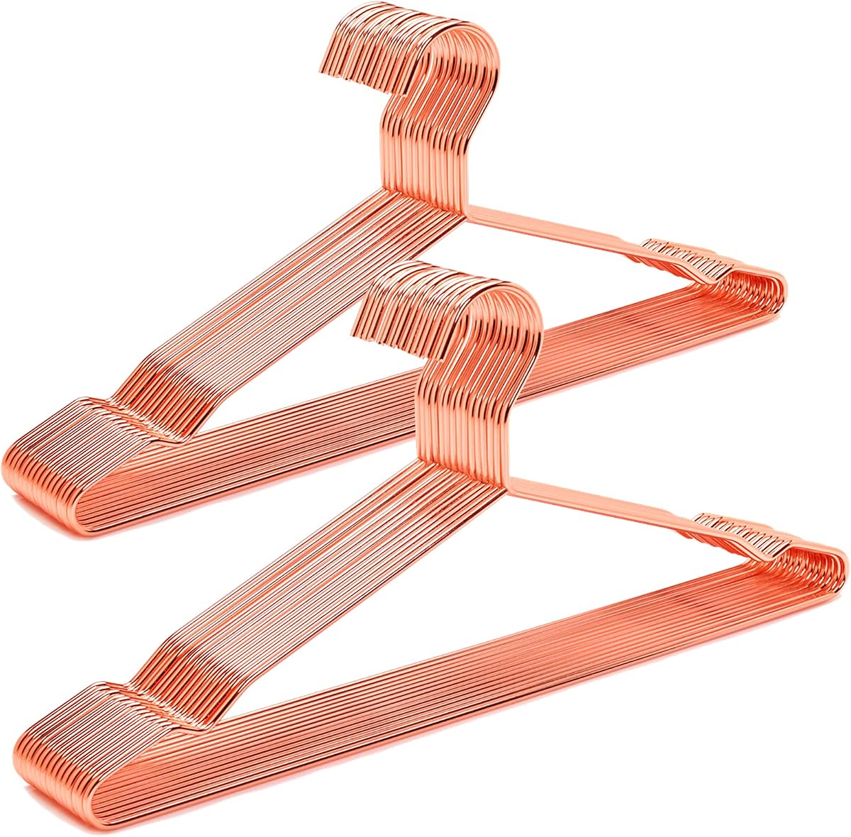 Paquete de 20 perchas de metal fuerte de oro rosa, perchas de ropa de cobre | Perchas de abrigo resistentes de 17", perchas de traje estándar para chaqueta, camisa, vestido