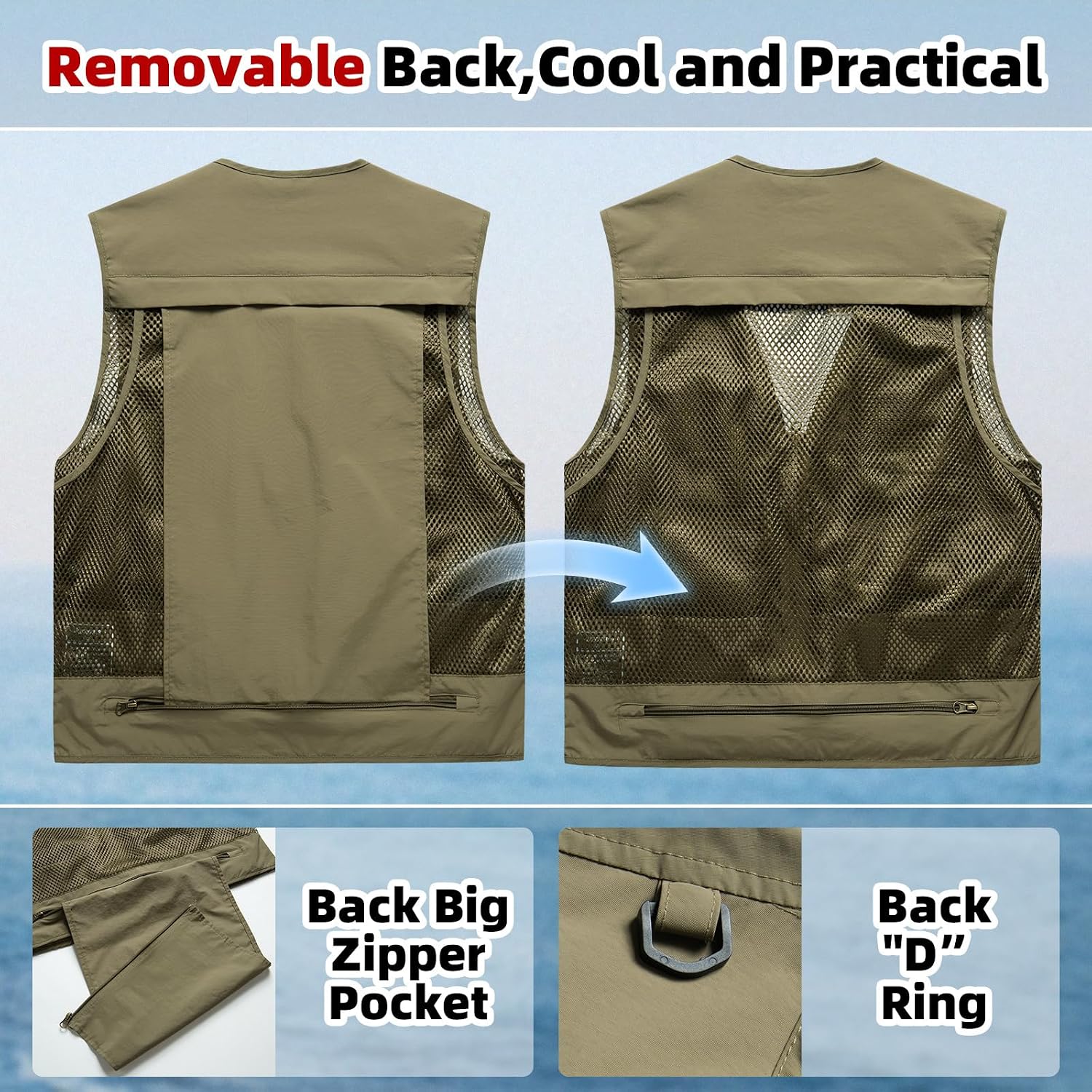 Men's Casual Breathable Lightweight Outdoor Fishing Safari Vest with Multi Pockets