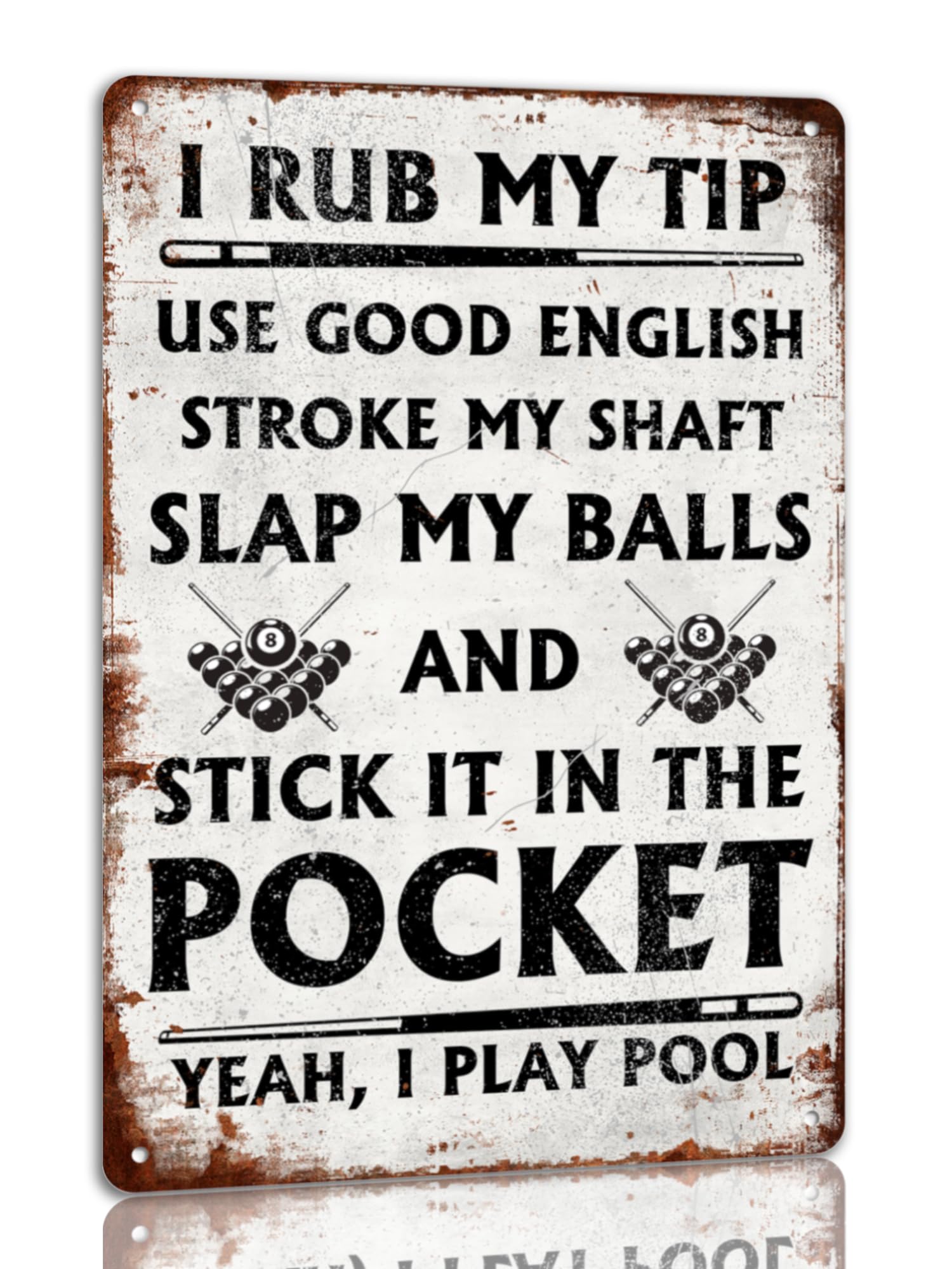 Preeklen Men's Tin Sign 228 Funny Billiards Tin Sign Pool Table Accessories Pool Room Decor Playing Pool Metal Signs Billiards Gifts For Billiard Hall Decoration Signs I Rub My Tip 8X12 Inches