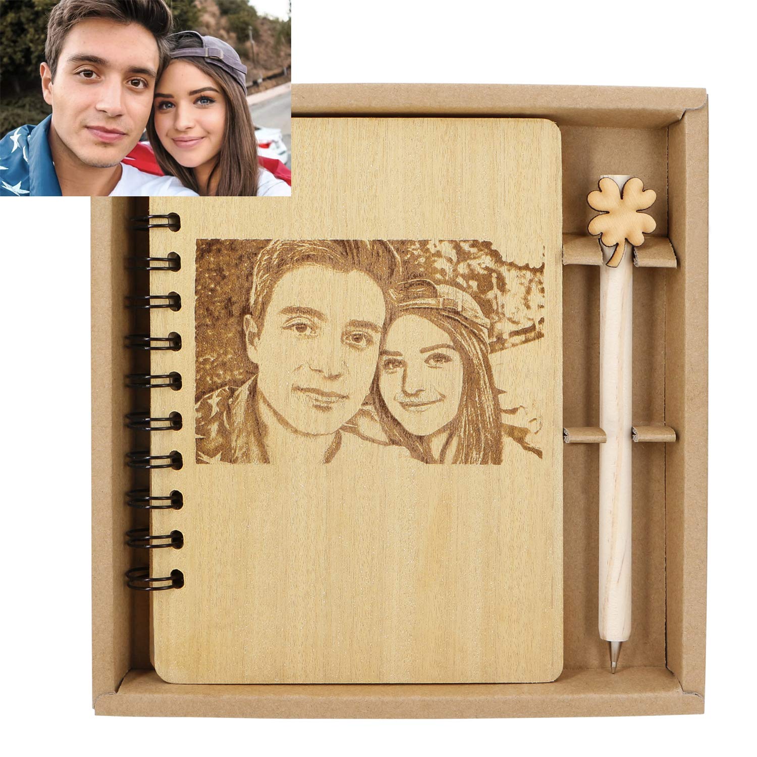 Customizable Travel Diary Photo Solid Wood Cover Notebook, Personalized Notebook, Perfect Birthday, Christmas, Thanksgiving, Graduation Gifts for Children, Family and Friends