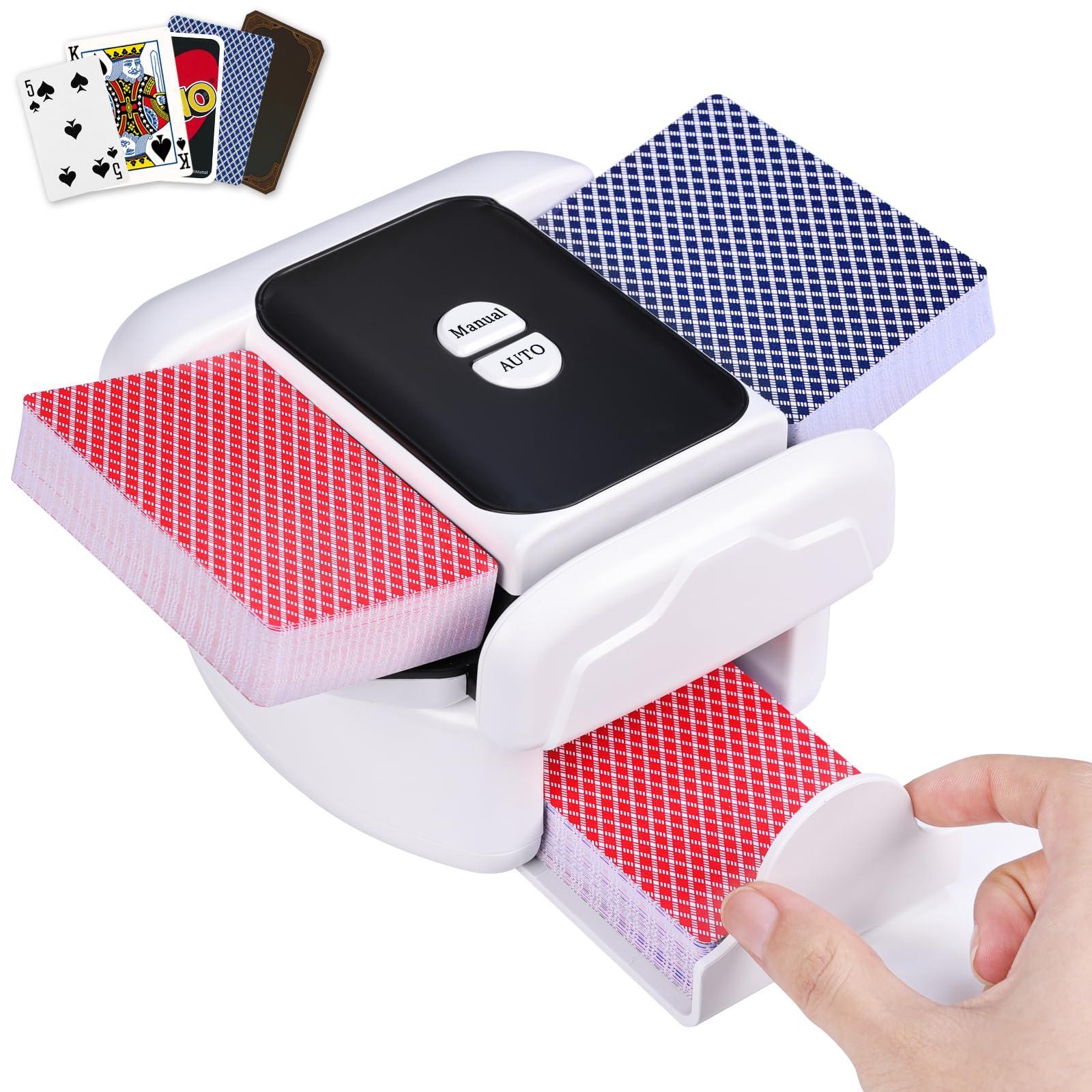 Holiky Mischia Carte Automatico a 2 Mazzi, Mescolatore Carte Ricaricabile con modalità Auto e Manuale Tocco, Mescolatore Elettrico da Poker per Uno, Skip-Bo, Phase 10 Giochi per Feste