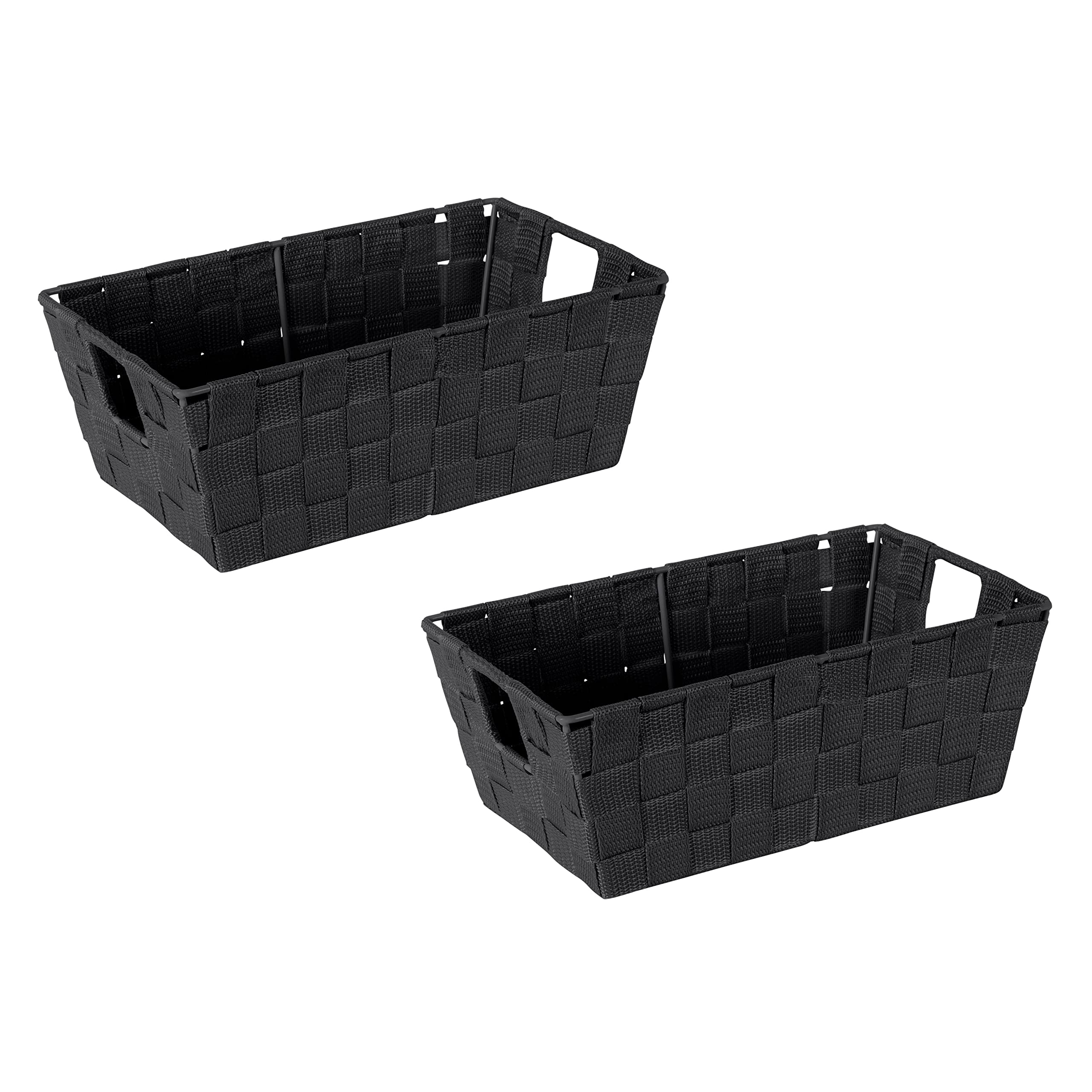 Simplify Small Shelf Woven Strap Tote | Decorative Storage Basket | Built in Handles | Organization | Closet | Bedroom | Bathroom | Nursery | Accessories | Toys | Gifts | 2 Pack | Black