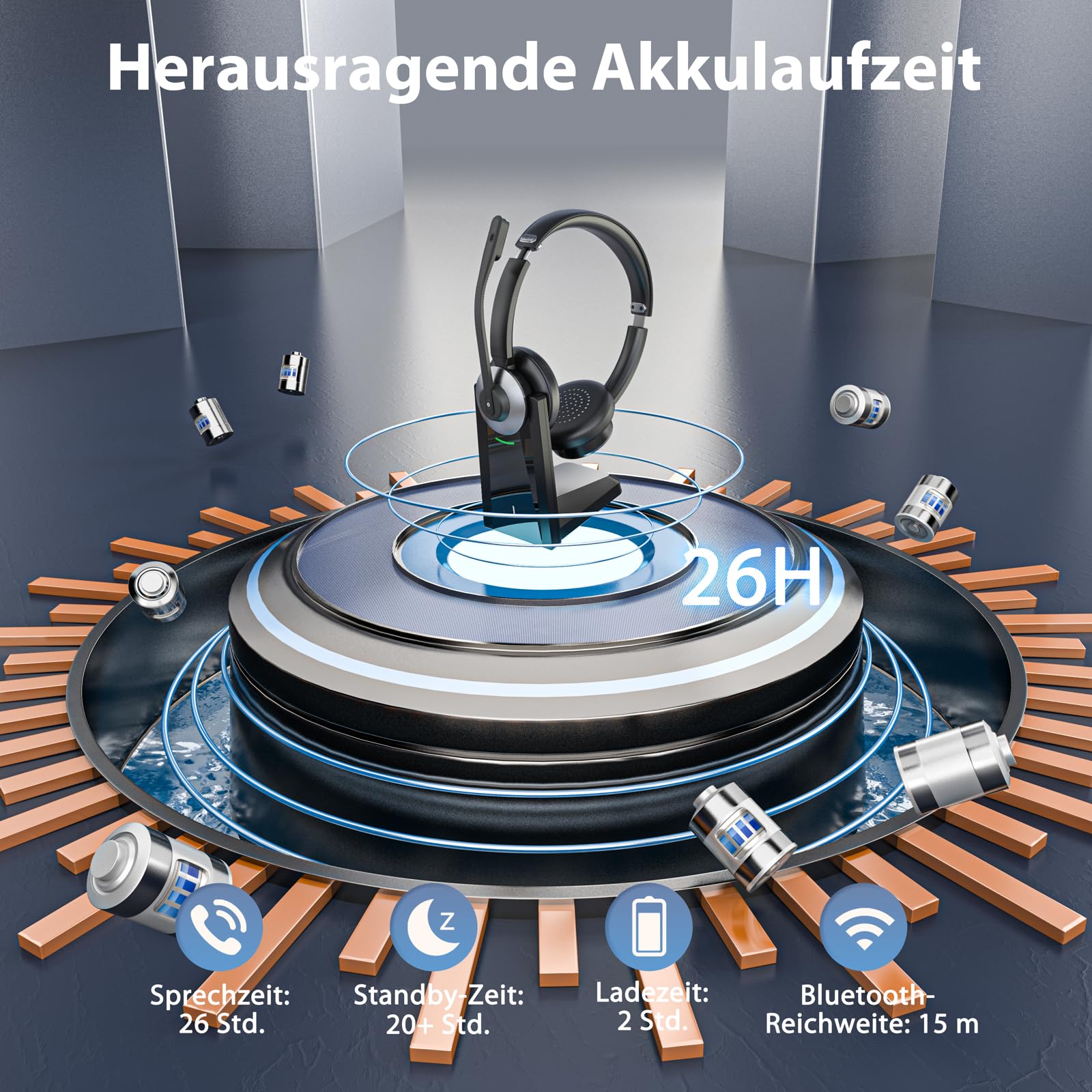 Bluetooth Headset mit Mikrofon, Kabelloses Office Headset mit ENC Mikrofon