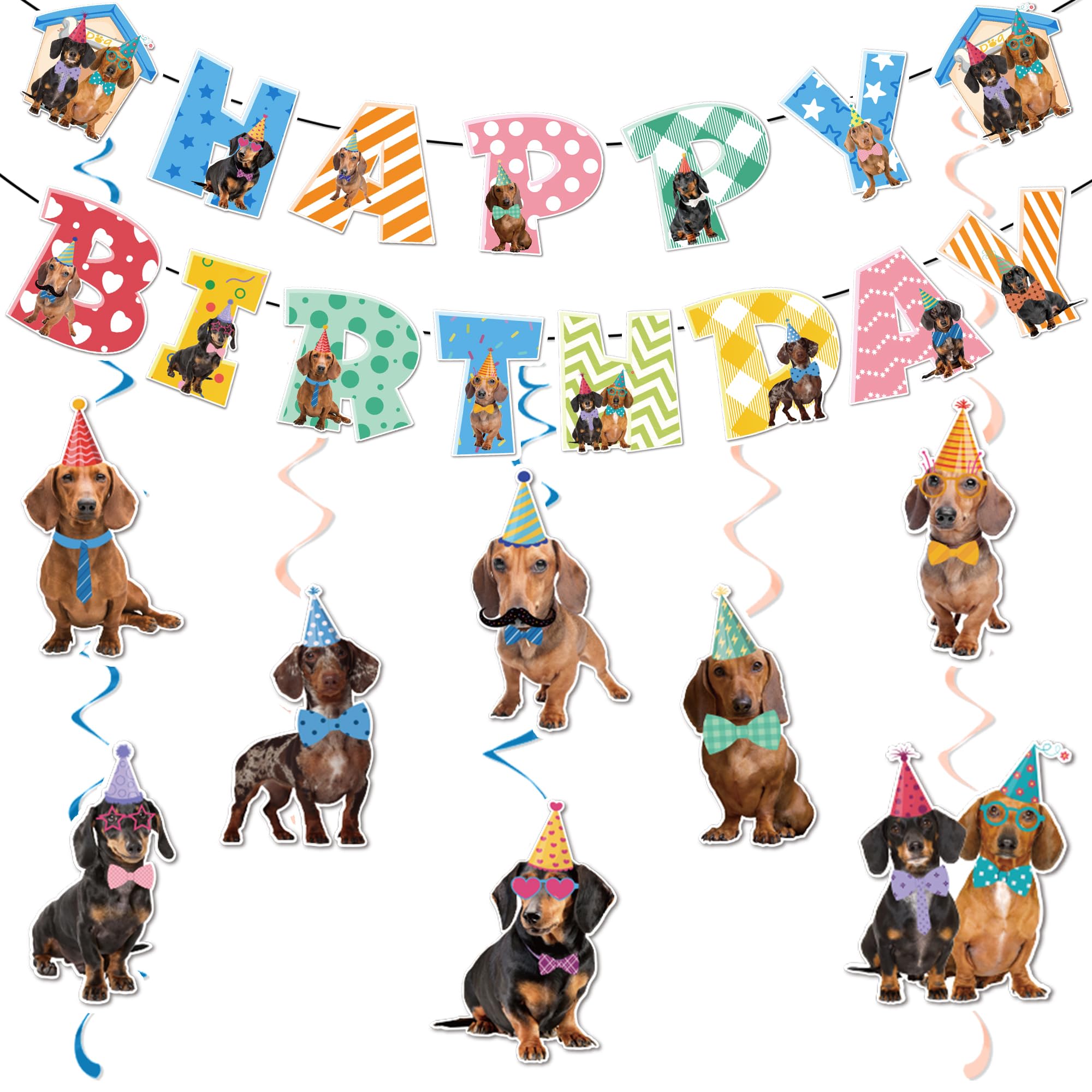 Dachshund Birthday Party Decorations - Including Dachshund Banner with Hanging Swirls Weiner Dog Birthday Decor Puppy Party Supplies