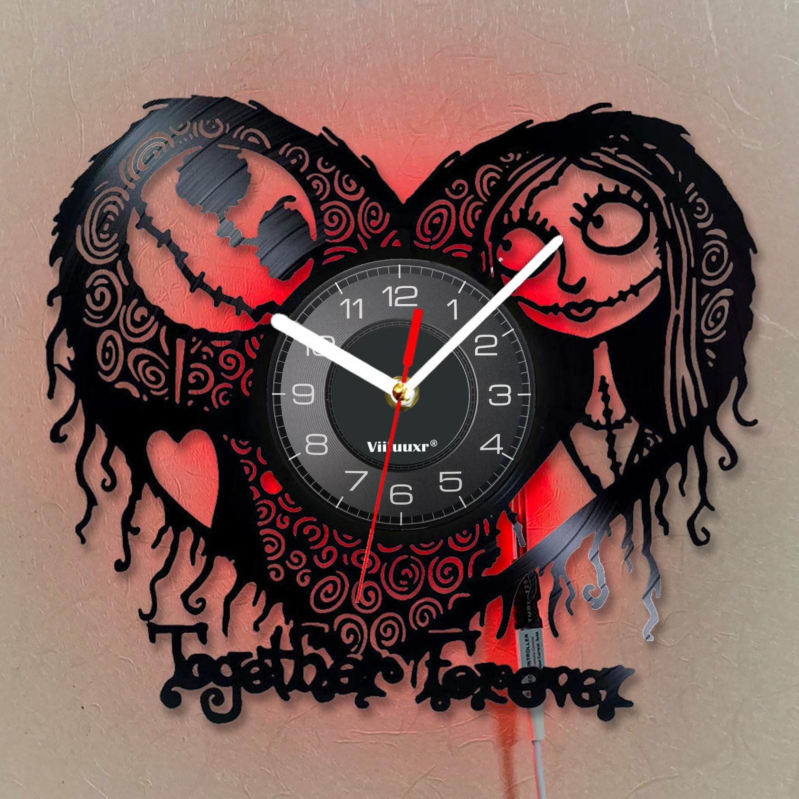 Horloge murale en vinyle lumineuse LED télécommandée thème film fantastique
