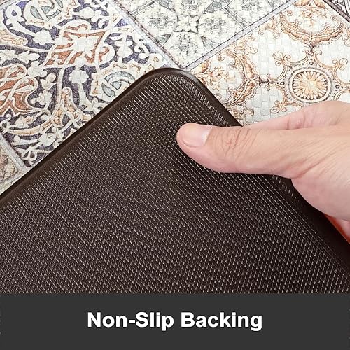 Miniatura 3 de KIMODE Tapete de cocina bohemio antifatiga, 17.5 x 59 pulgadas, antideslizante, impermeable, para suelo acolchado, cómodo y fácil de limpiar, tapete