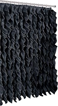 Waterfall Shabby Chic Ruffled Fabric Shower Curtainsize 72 x 72 inch Black