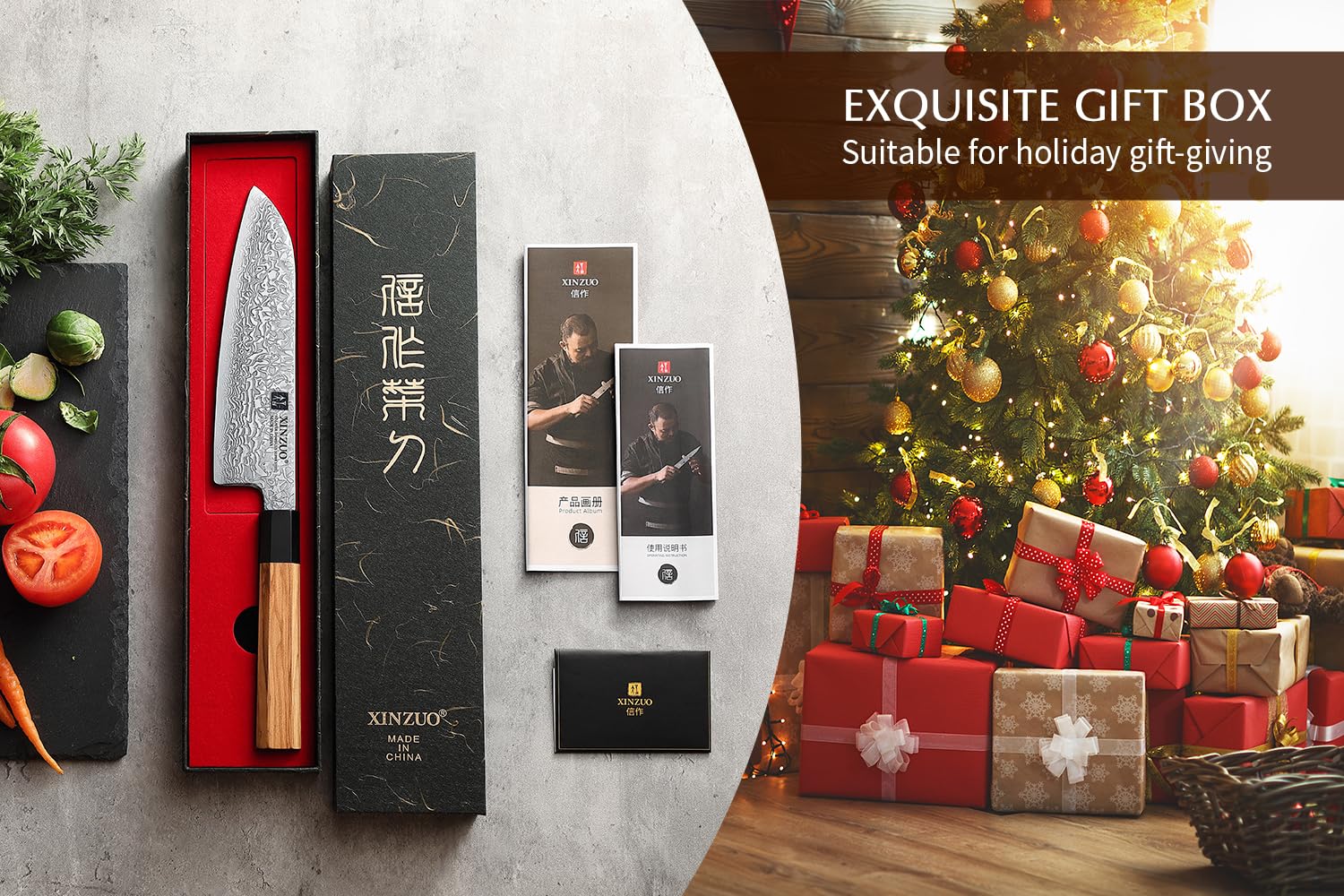 XINZUO 18,5cm Couteau Santoku, 67 Couches en Acier Damas Couteau de Cuisine Multifonctions Couteau de Chef Professionnel Couteau Damas -Poignée Octogonal en Bois d'Olivier Fabriqué à la Main, XZ-PM8