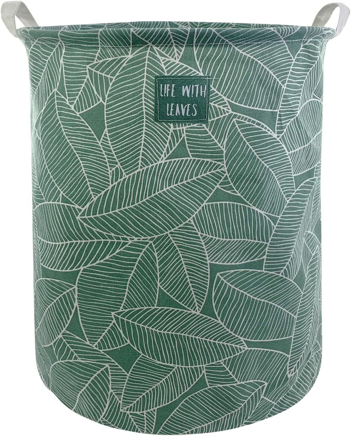 Mziart Large Foldable Laundry Basket Organizer, Collapsible Laundry Hamper Fabric Clothes Toy Storage Basket Nursery Hamper Storage Bin for Household Bedroom, Bathroom, College Dorm (Big White Leaf)