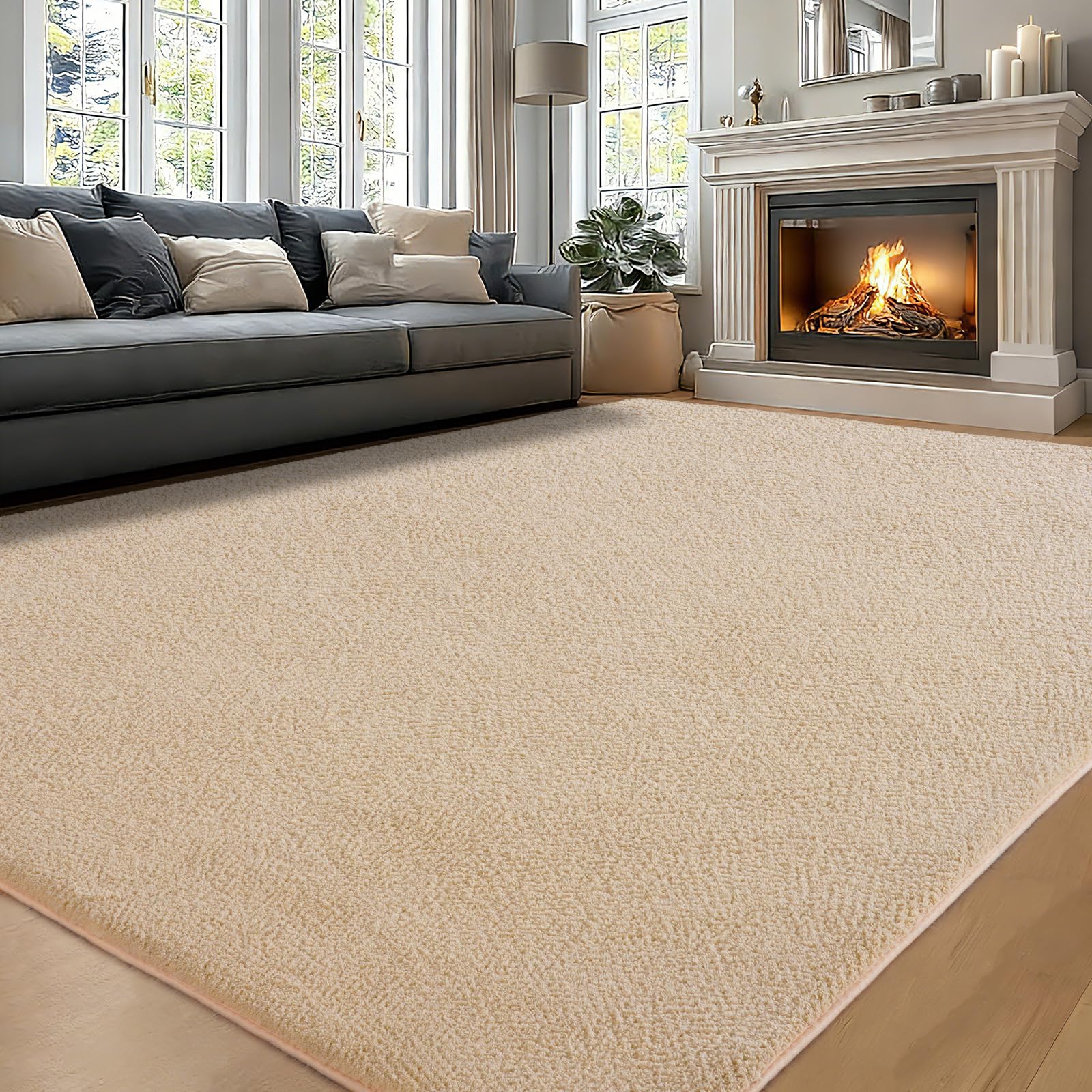 iEvery Waschbarer Kuscheliger Kurzflor Teppich Moderner Wohnzimmerteppich, Weich & Pflegeleicht Carpet rutschfest für Wohnzimmer, Schlafzimmer, Bettvorleger & Kinderzimmer Deko