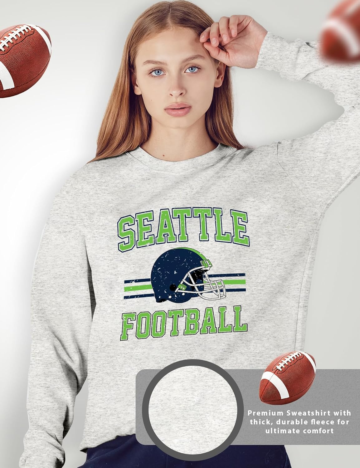 Vintage Seattle Football Sweatshirt – Retro City Pride Crewneck Pullover for Women – Distressed Game Day Graphic Top - Image 3