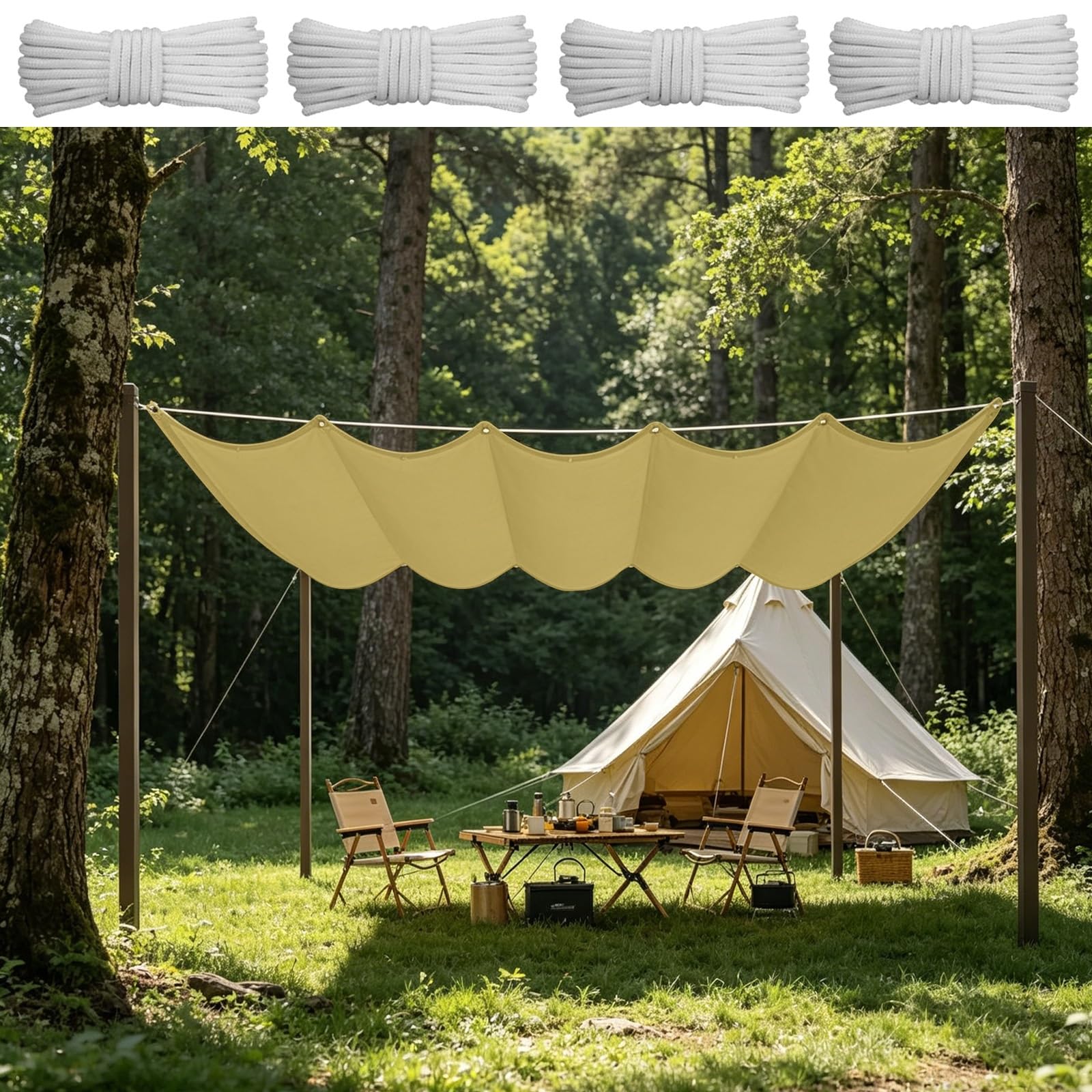 Wodoodporny Żagiel Ogrodowy 220 x 450 cm 90% Zacienienia Odporny Na Promieniowanie UV Żagiel Przeciwsłoneczny Premium Prostokątny Na Zewnątrz Ogród Patio Na Imprezę, Piaskowy żółty