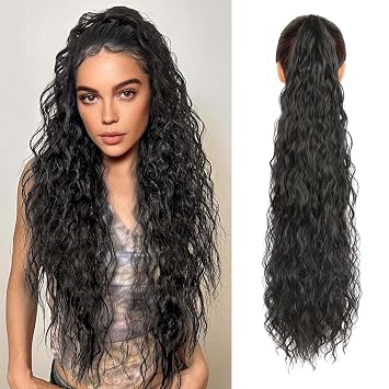 Gx Beauty Claw Clip Ponytail Extension 30 Inches of Wavy Curly Volume for an Effortlessly Fluffy Natural Look; Essential Hair Piece for Womens Everyday and Party Styles Black Brown