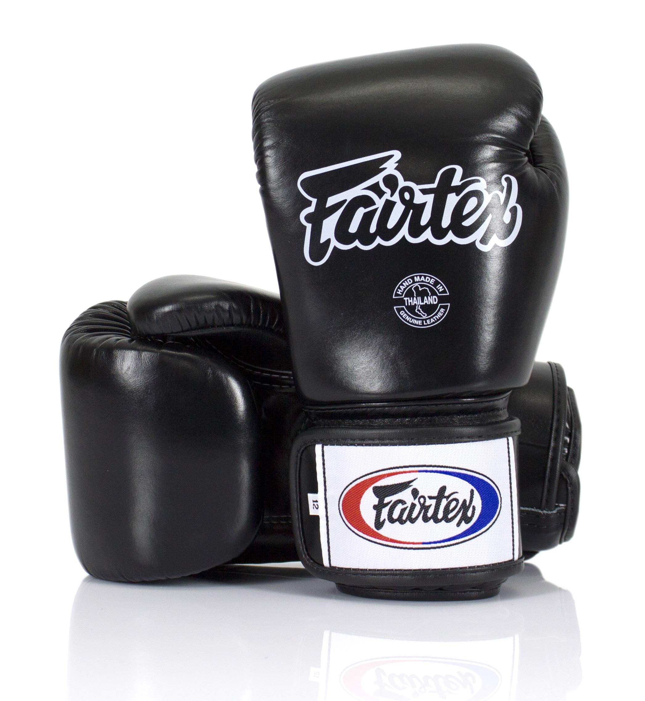 Fairtex Guanti da boxe aderenti, Muay Thai Boxing Training Sparring Guanti (Nero, 16 oz)