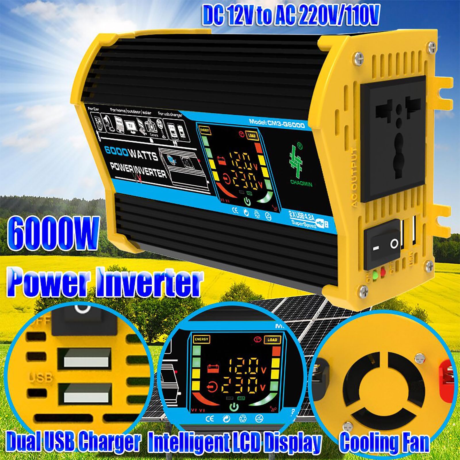 Kit pannello solare off-grid da 6000 W con regolatore di carica da 50 A e doppio display LCD(Black)