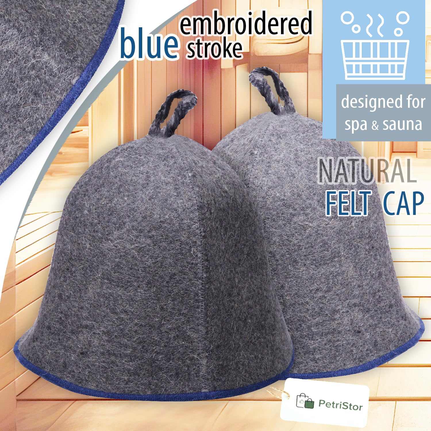 PetriStor Sauna Hat Comfort - Sauna Hat for Women - Wool - for Men - Bathhouse - Felt Cap