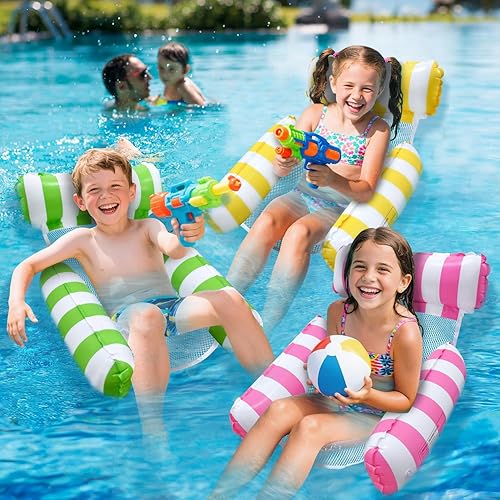 Miniatura 5 de Pool Floats Kids, Meegoo Pool Lounge Chairs 3 Tubes Floaties Water Hammock Inflatable Pool Toys for Kids Ages 8-12 for Summer Party Beach Vacation