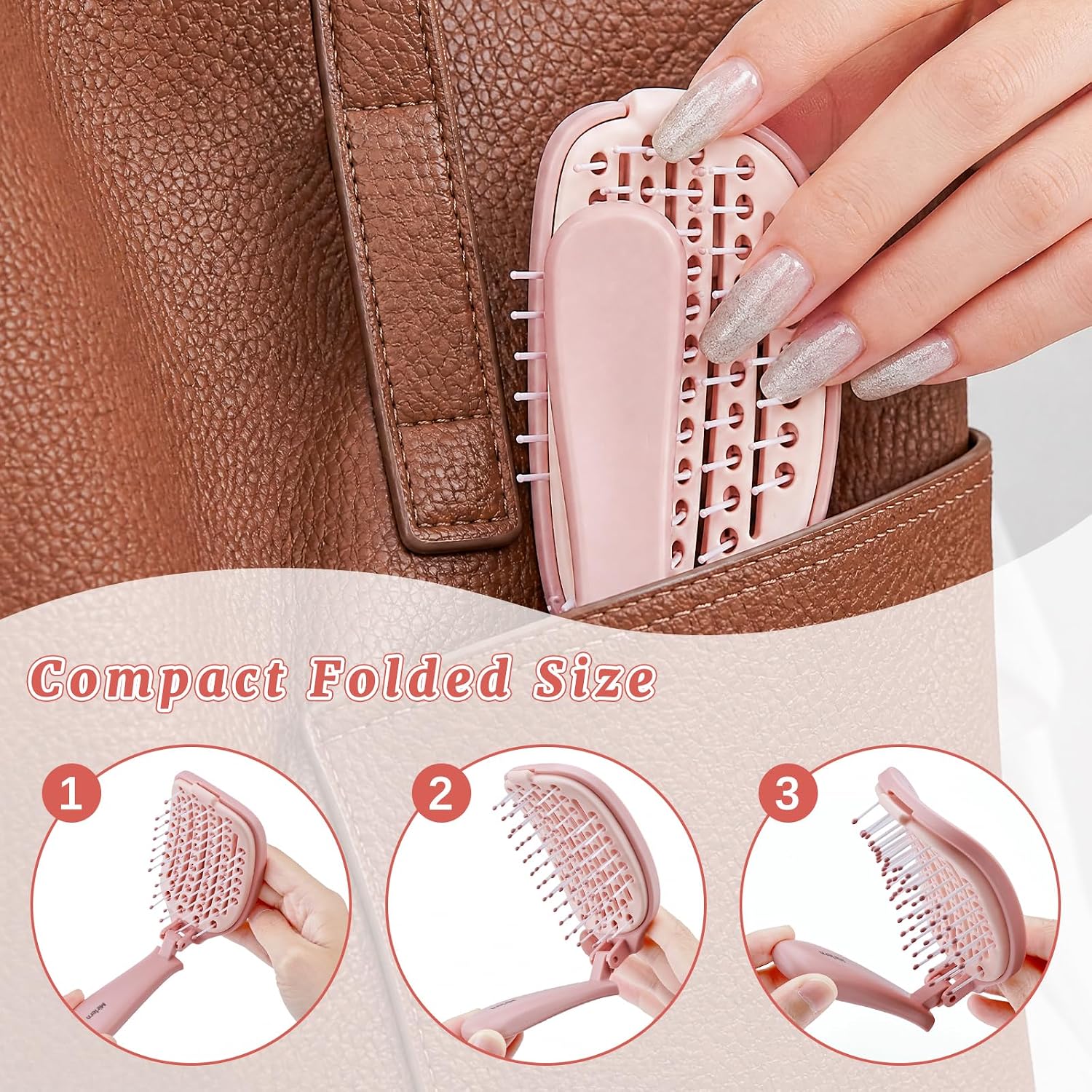 Foldable Self-Cleaning Travel Hair Brush, Pocket Hairbrush for Hair