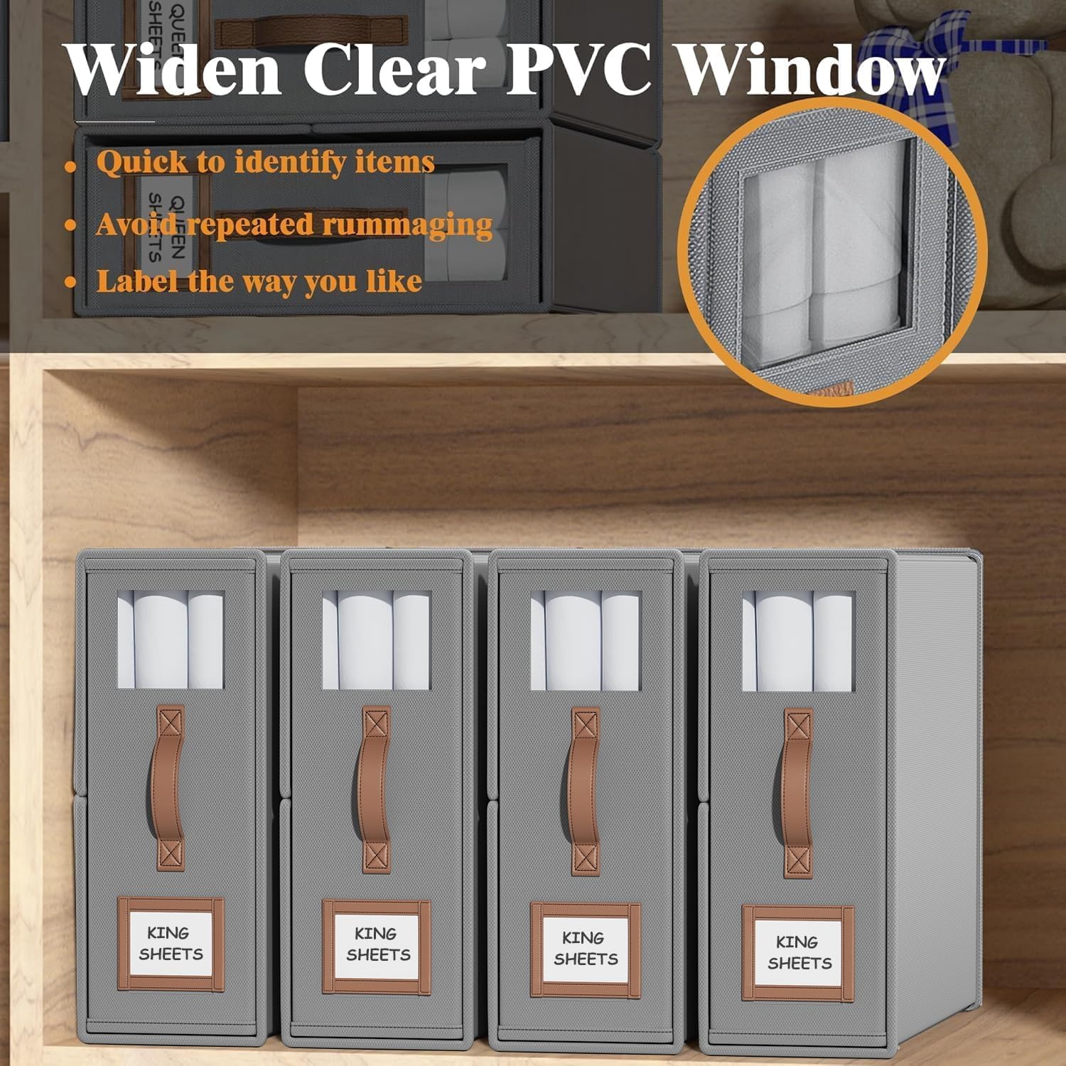 6 Pack Bed Sheets Organizers And Storage (King Size),Foldable Sheet Organizer With Handle For Linen Closet,Bedding Organizer Storage For Sheets, Duvet Cover (Gray)